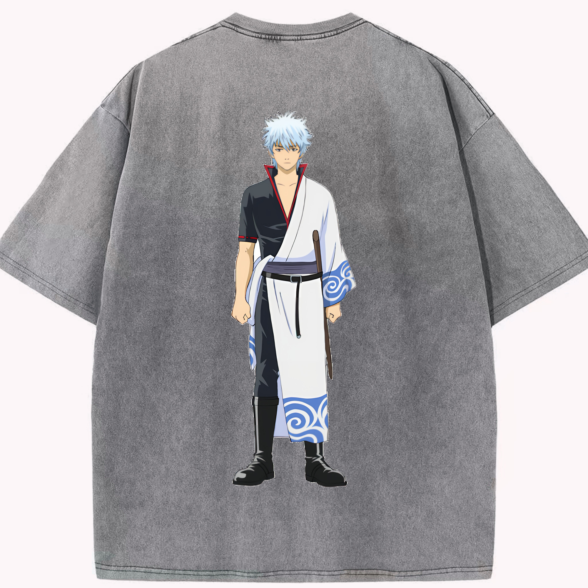 （画像用） ぎんたま 坂田銀時（さかたぎんとき） 神楽 志村新八（しむら しんぱち） GINTAMA Sakata Gintoki Kagura Shimura Shinpachi 綿100% ヴィンテージ風 半袖Tシャツ（背面プリント）