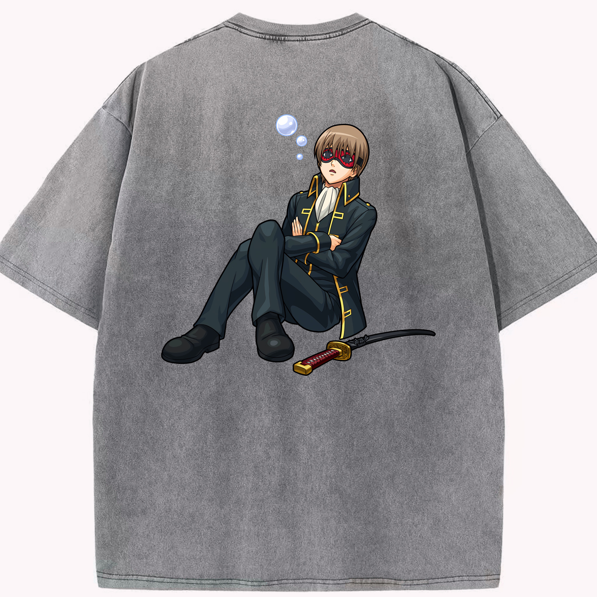 （画像用） ぎんたま 坂田銀時（さかたぎんとき） 神楽 志村新八（しむら しんぱち） GINTAMA Sakata Gintoki Kagura Shimura Shinpachi 綿100% ヴィンテージ風 半袖Tシャツ（背面プリント）
