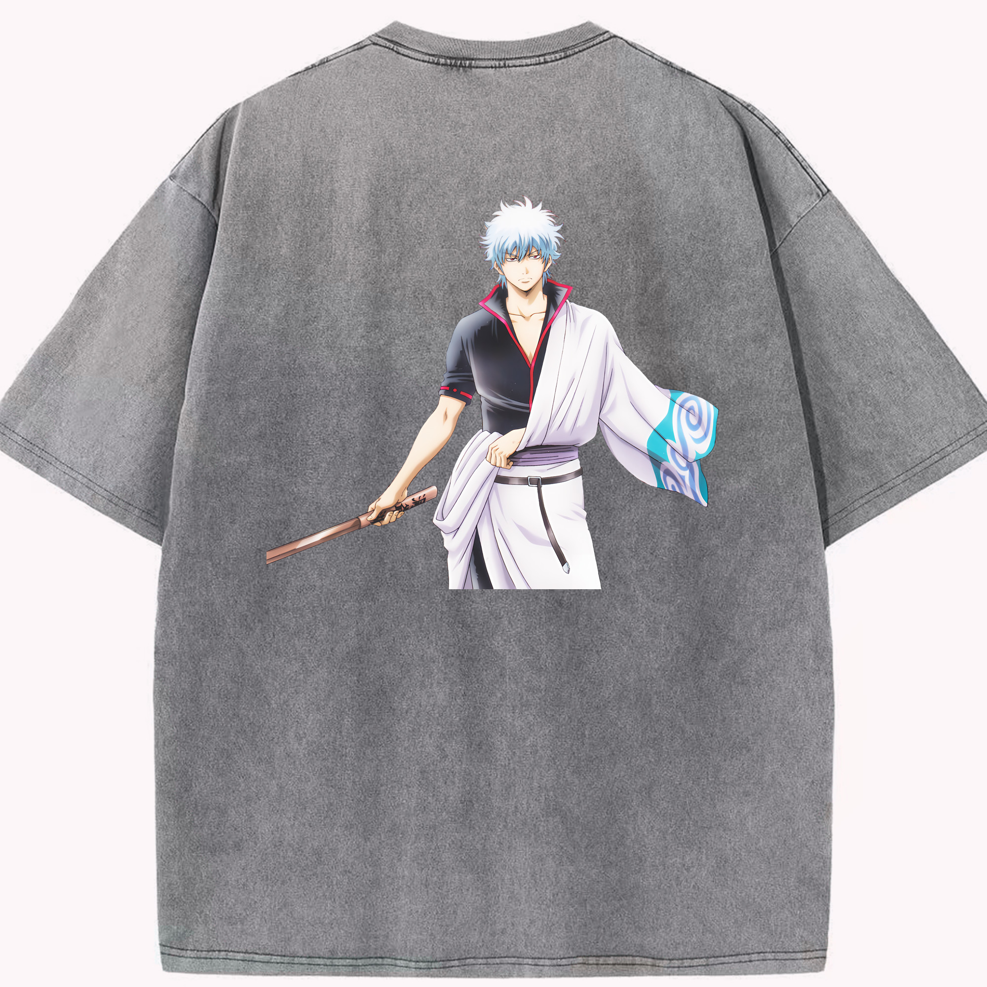 （画像用） ぎんたま 坂田銀時（さかたぎんとき） 神楽 志村新八（しむら しんぱち） GINTAMA Sakata Gintoki Kagura Shimura Shinpachi 綿100% ヴィンテージ風 半袖Tシャツ（背面プリント）
