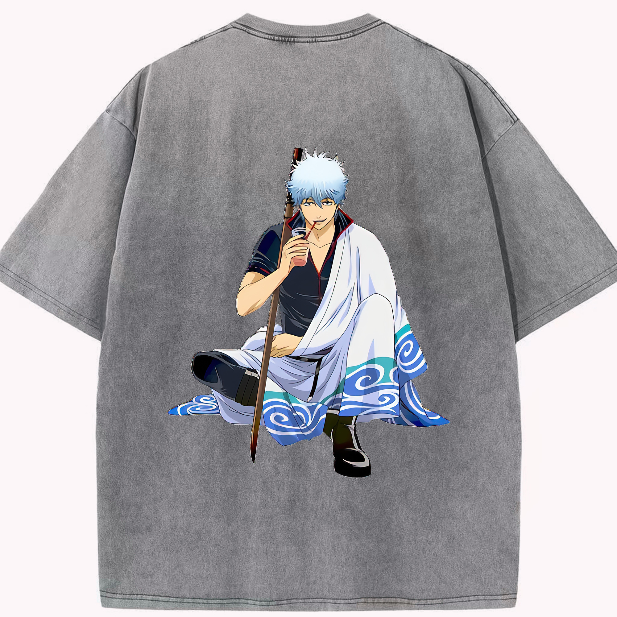 （画像用） ぎんたま 坂田銀時（さかたぎんとき） 神楽 志村新八（しむら しんぱち） GINTAMA Sakata Gintoki Kagura Shimura Shinpachi 綿100% ヴィンテージ風 半袖Tシャツ（背面プリント）