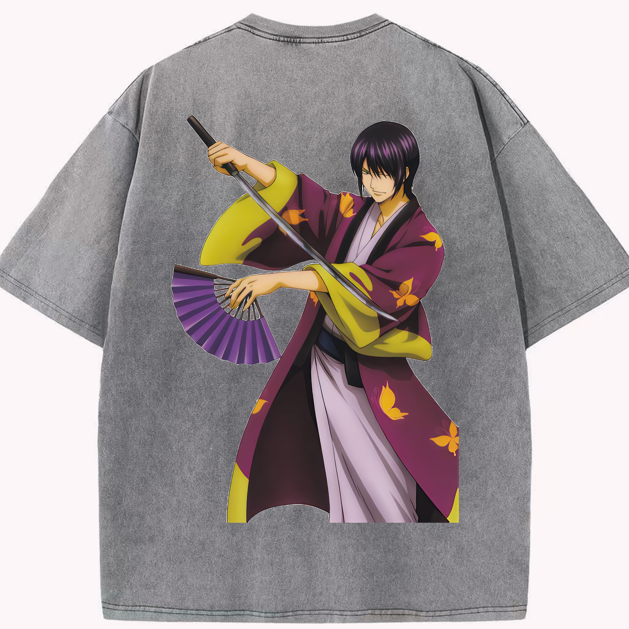 （画像用） ぎんたま 坂田銀時（さかたぎんとき） 神楽 志村新八（しむら しんぱち） GINTAMA Sakata Gintoki Kagura Shimura Shinpachi 綿100% ヴィンテージ風 半袖Tシャツ（背面プリント）