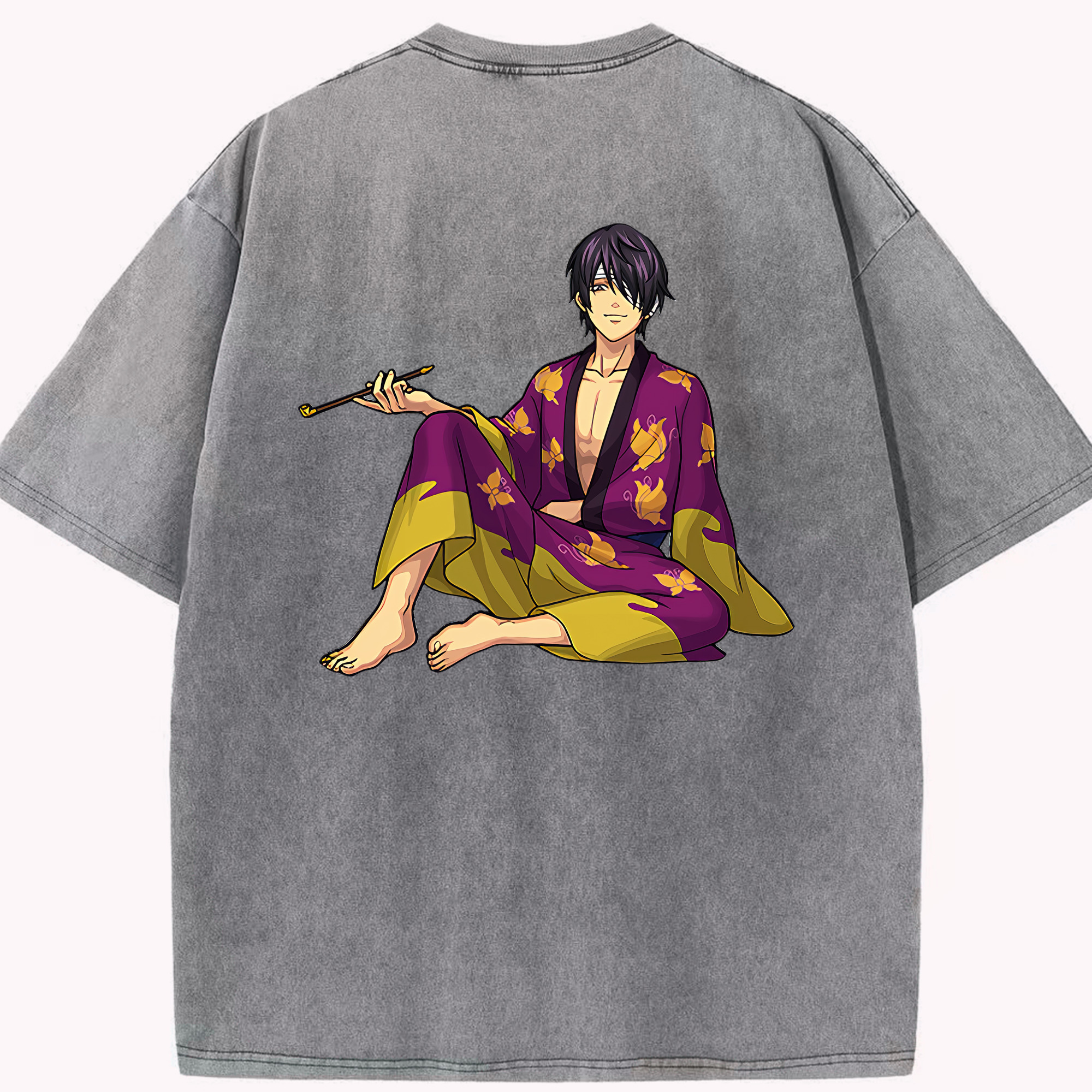 （画像用） ぎんたま 坂田銀時（さかたぎんとき） 神楽 志村新八（しむら しんぱち） GINTAMA Sakata Gintoki Kagura Shimura Shinpachi 綿100% ヴィンテージ風 半袖Tシャツ（背面プリント）