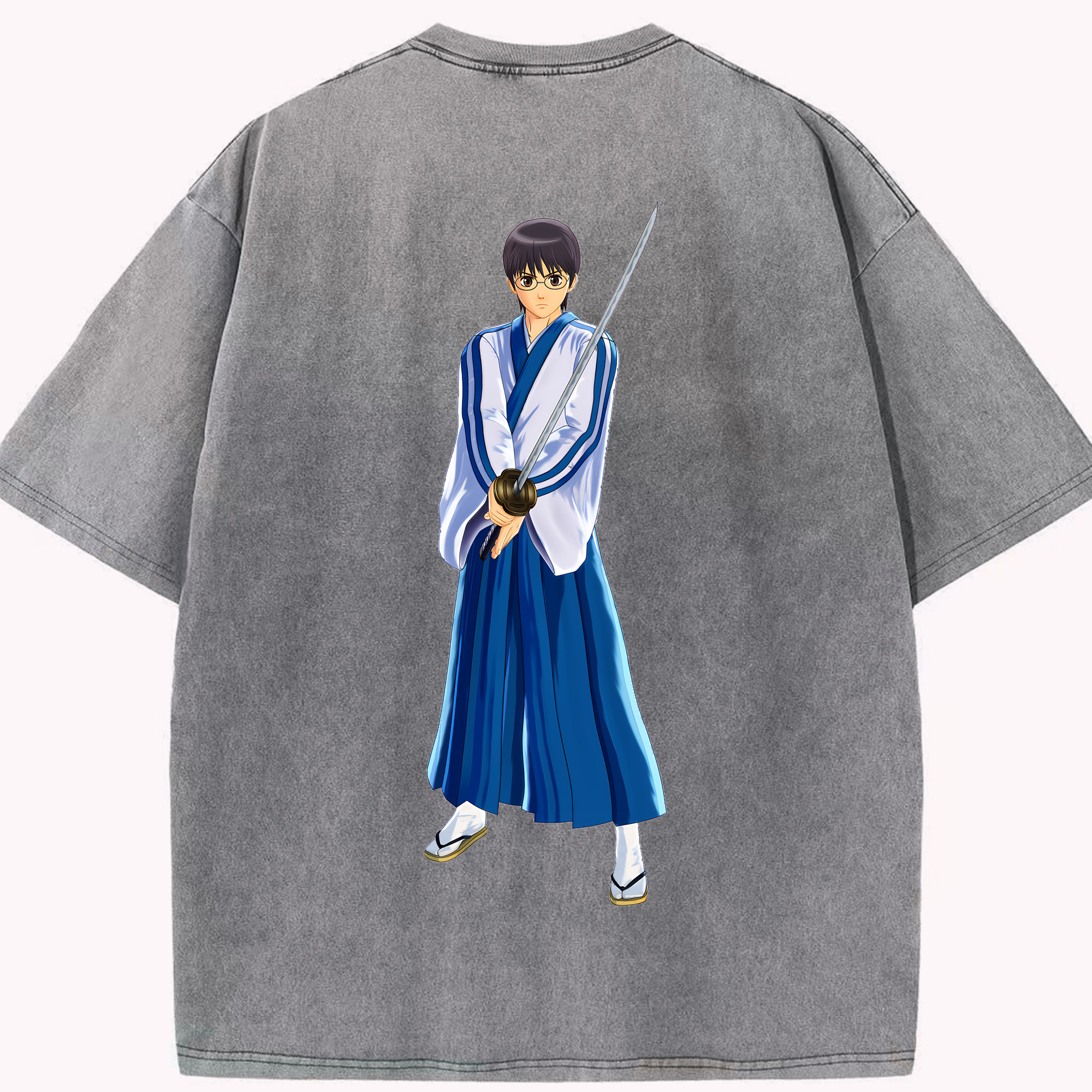 （画像用） ぎんたま 坂田銀時（さかたぎんとき） 神楽 志村新八（しむら しんぱち） GINTAMA Sakata Gintoki Kagura Shimura Shinpachi 綿100% ヴィンテージ風 半袖Tシャツ（背面プリント）