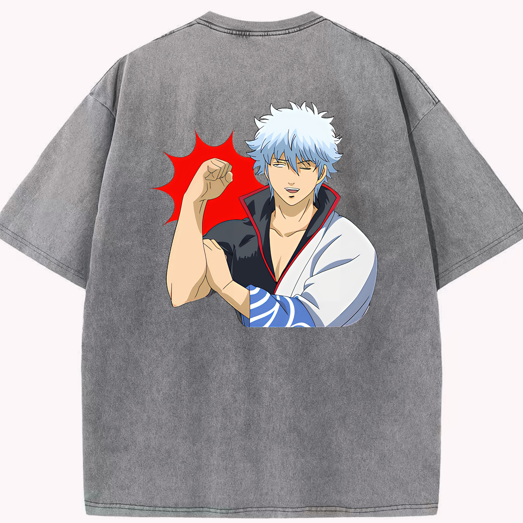（画像用） ぎんたま 坂田銀時（さかたぎんとき） 神楽 志村新八（しむら しんぱち） GINTAMA Sakata Gintoki Kagura Shimura Shinpachi 綿100% ヴィンテージ風 半袖Tシャツ（背面プリント）
