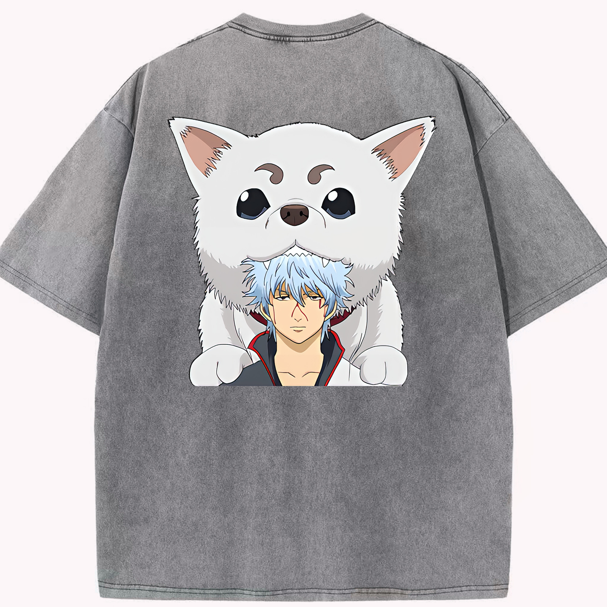 （画像用） ぎんたま 坂田銀時（さかたぎんとき） 神楽 志村新八（しむら しんぱち） GINTAMA Sakata Gintoki Kagura Shimura Shinpachi 綿100% ヴィンテージ風 半袖Tシャツ（背面プリント）