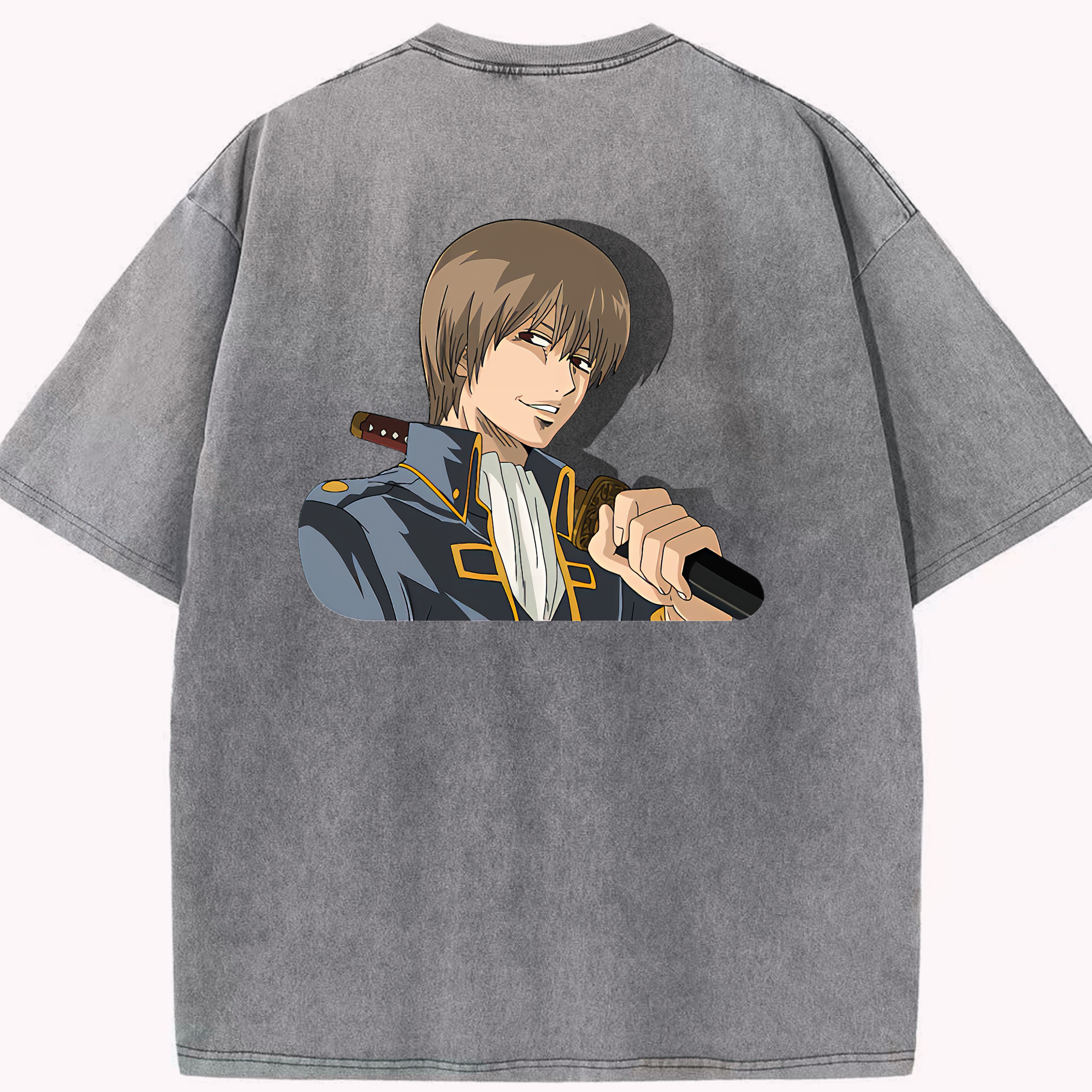 （画像用） ぎんたま 坂田銀時（さかたぎんとき） 神楽 志村新八（しむら しんぱち） GINTAMA Sakata Gintoki Kagura Shimura Shinpachi 綿100% ヴィンテージ風 半袖Tシャツ（背面プリント）