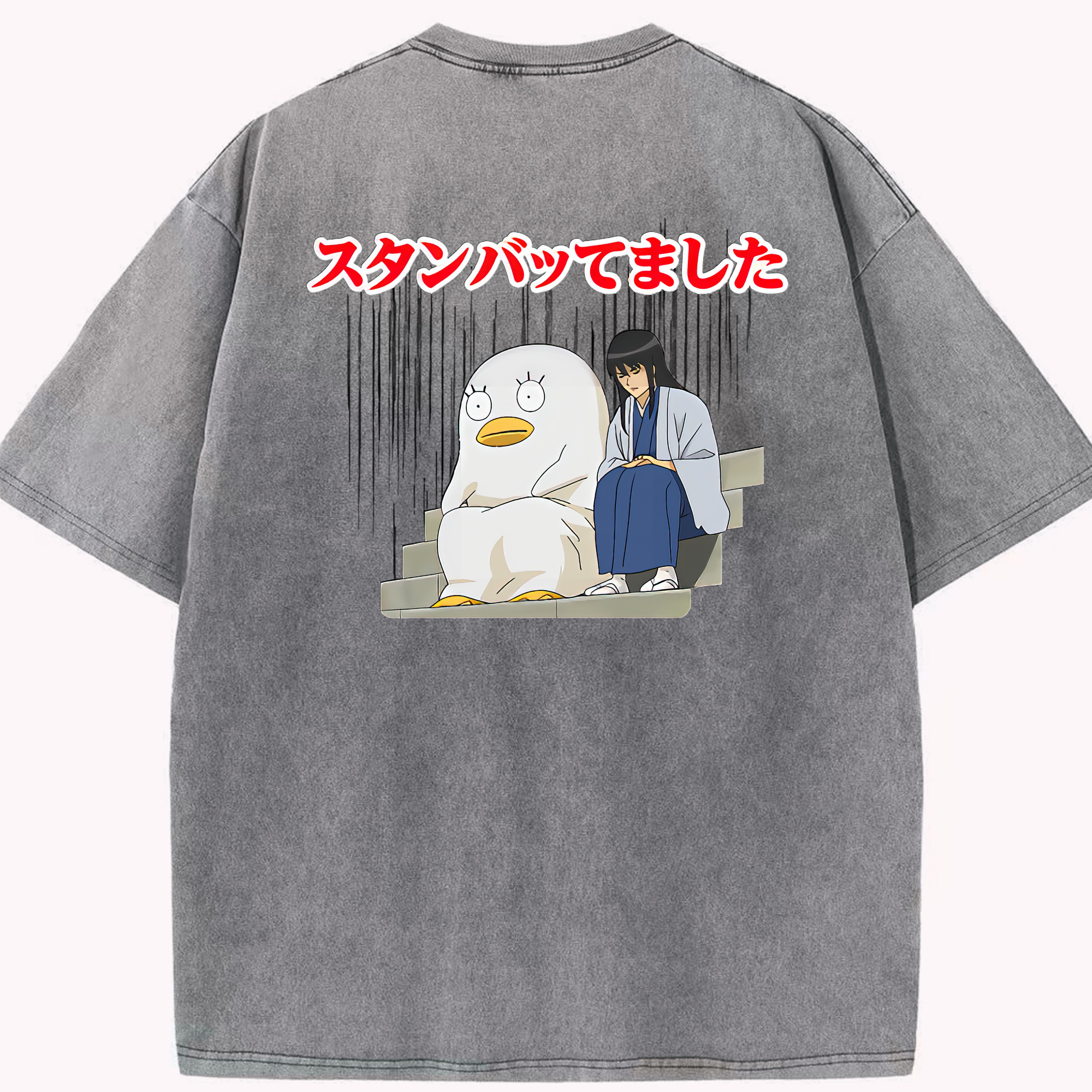（画像用） ぎんたま 坂田銀時（さかたぎんとき） 神楽 志村新八（しむら しんぱち） GINTAMA Sakata Gintoki Kagura Shimura Shinpachi 綿100% ヴィンテージ風 半袖Tシャツ（背面プリント）