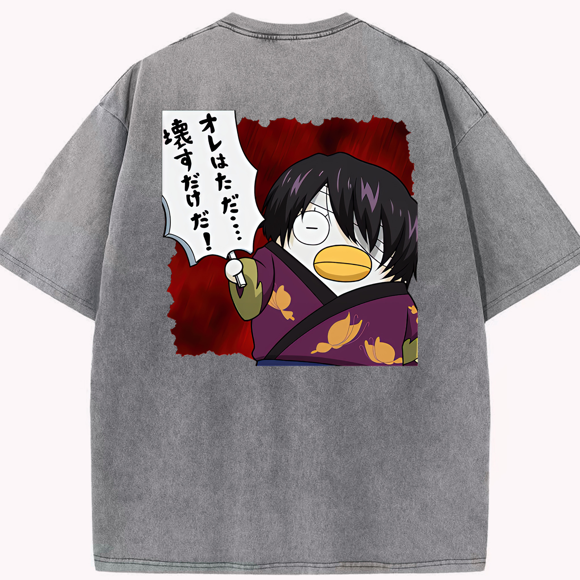 （画像用） ぎんたま 坂田銀時（さかたぎんとき） 神楽 志村新八（しむら しんぱち） GINTAMA Sakata Gintoki Kagura Shimura Shinpachi 綿100% ヴィンテージ風 半袖Tシャツ（背面プリント）