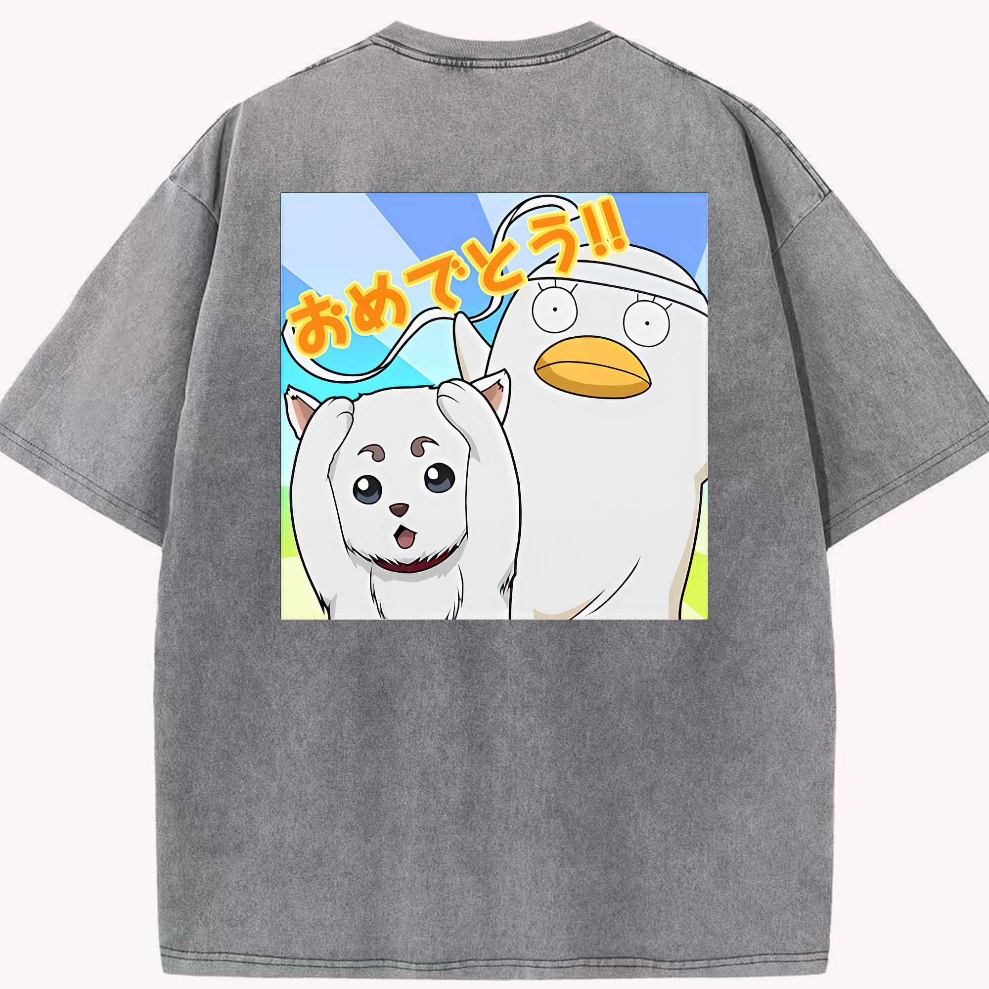 （画像用） ぎんたま 坂田銀時（さかたぎんとき） 神楽 志村新八（しむら しんぱち） GINTAMA Sakata Gintoki Kagura Shimura Shinpachi 綿100% ヴィンテージ風 半袖Tシャツ（背面プリント）