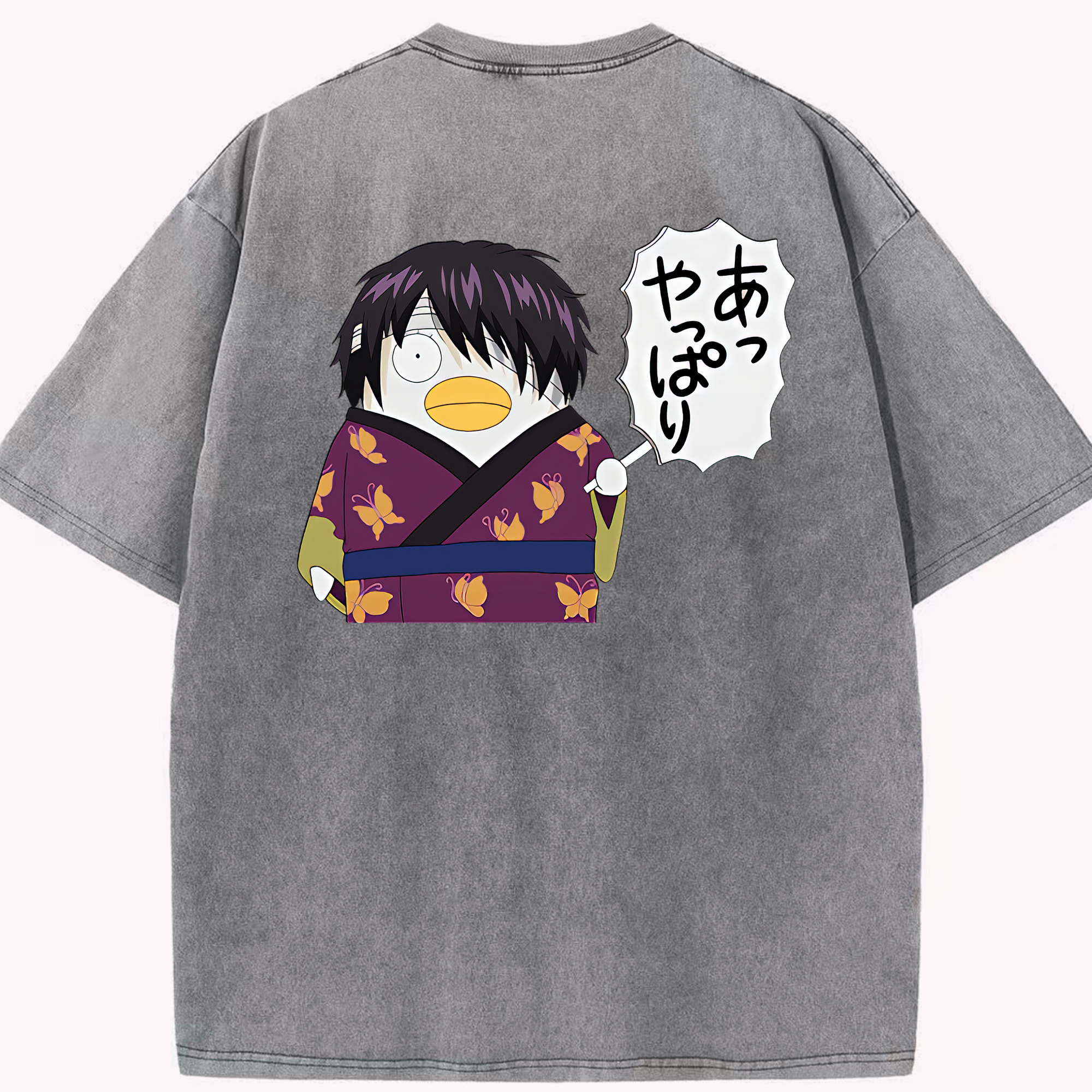 （画像用） ぎんたま 坂田銀時（さかたぎんとき） 神楽 志村新八（しむら しんぱち） GINTAMA Sakata Gintoki Kagura Shimura Shinpachi 綿100% ヴィンテージ風 半袖Tシャツ（背面プリント）