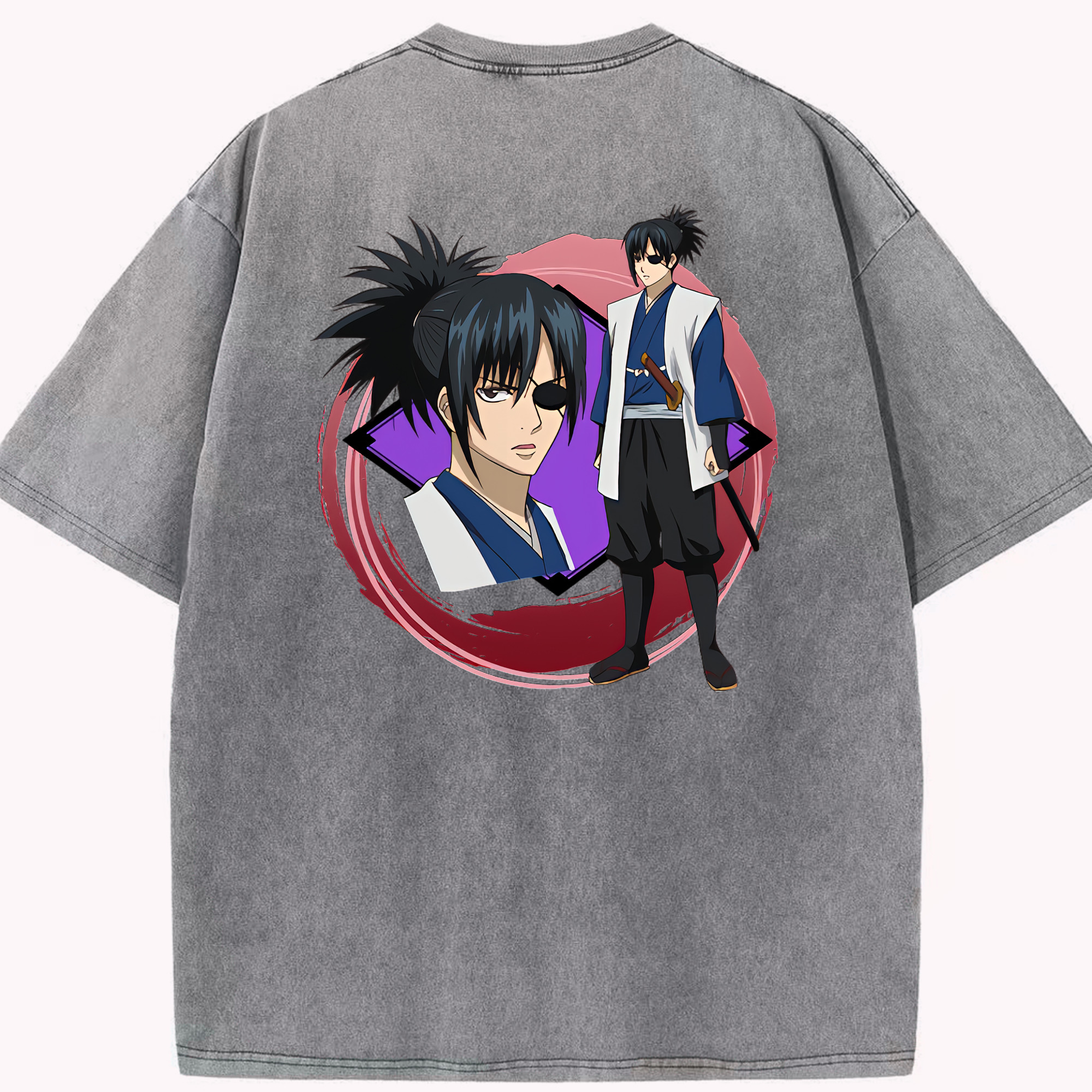 （画像用） ぎんたま 坂田銀時（さかたぎんとき） 神楽 志村新八（しむら しんぱち） GINTAMA Sakata Gintoki Kagura Shimura Shinpachi 綿100% ヴィンテージ風 半袖Tシャツ（背面プリント）