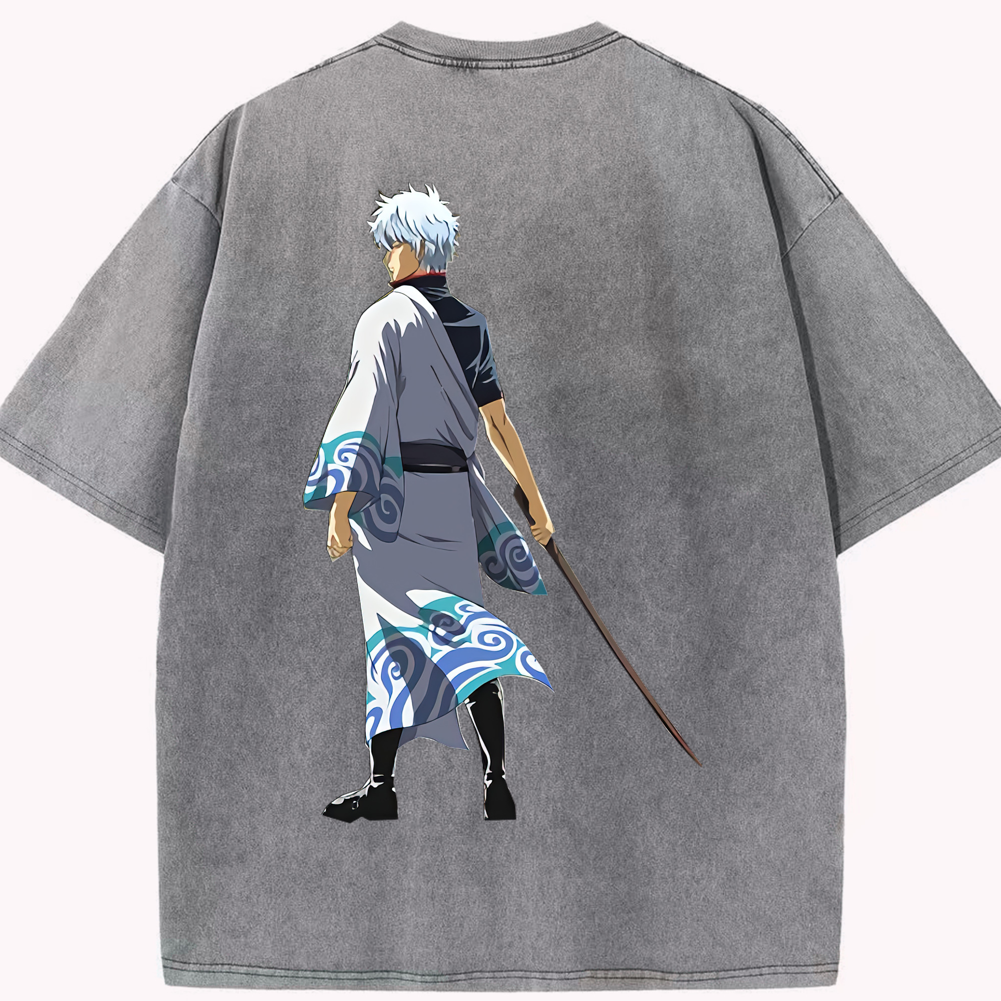 （画像用） ぎんたま 坂田銀時（さかたぎんとき） 神楽 志村新八（しむら しんぱち） GINTAMA Sakata Gintoki Kagura Shimura Shinpachi 綿100% ヴィンテージ風 半袖Tシャツ（背面プリント）