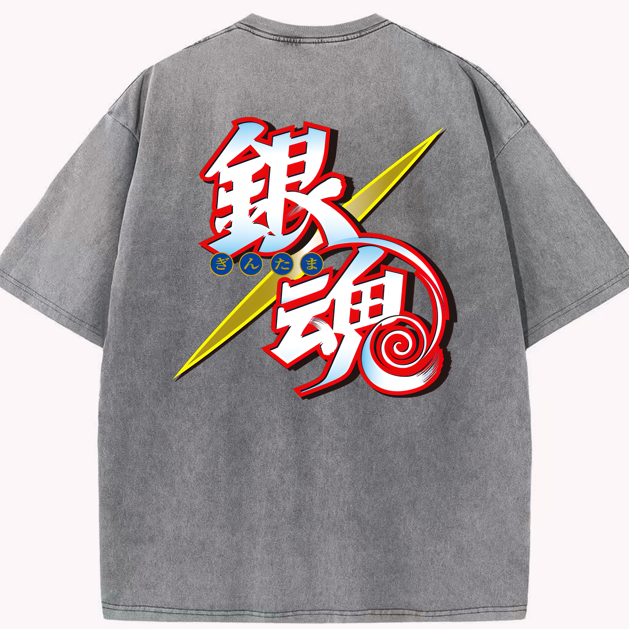 （画像用） ぎんたま 坂田銀時（さかたぎんとき） 神楽 志村新八（しむら しんぱち） GINTAMA Sakata Gintoki Kagura Shimura Shinpachi 綿100% ヴィンテージ風 半袖Tシャツ（背面プリント）