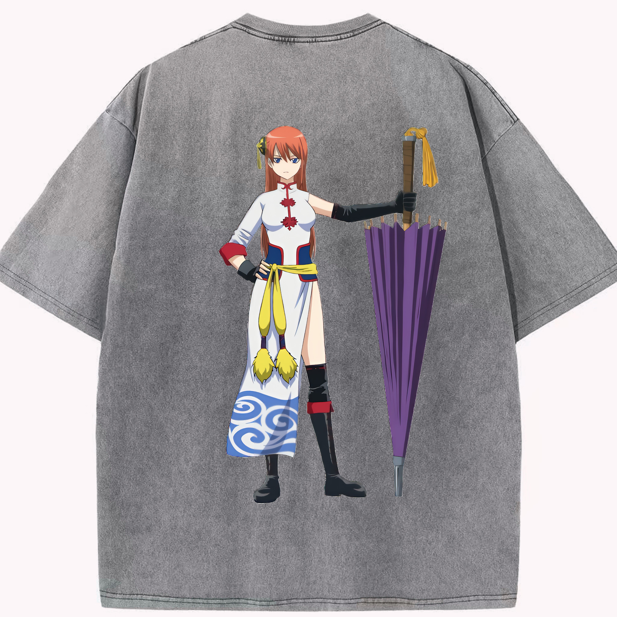 （画像用） ぎんたま 坂田銀時（さかたぎんとき） 神楽 志村新八（しむら しんぱち） GINTAMA Sakata Gintoki Kagura Shimura Shinpachi 綿100% ヴィンテージ風 半袖Tシャツ（背面プリント）