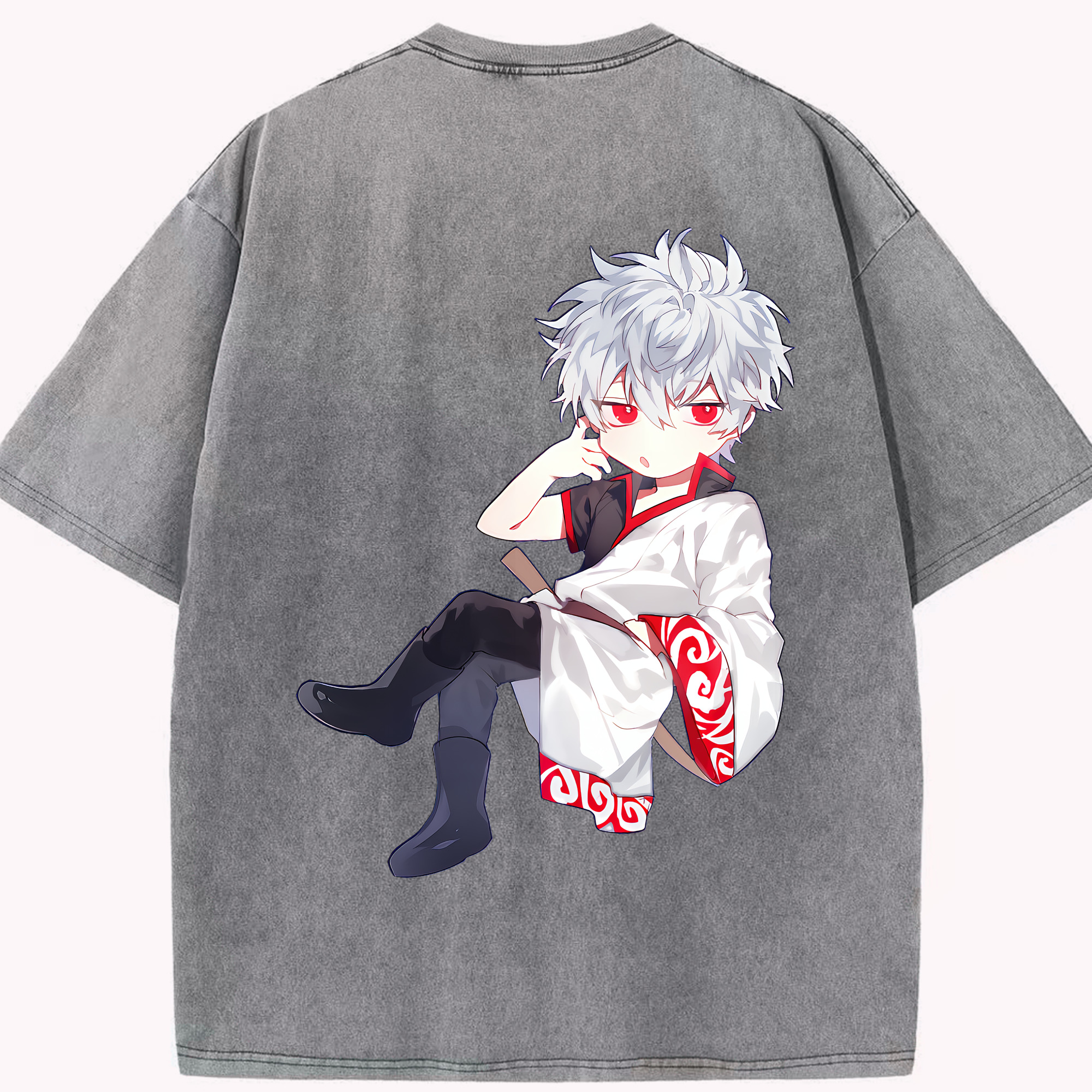 （画像用） ぎんたま 坂田銀時（さかたぎんとき） 神楽 志村新八（しむら しんぱち） GINTAMA Sakata Gintoki Kagura Shimura Shinpachi 綿100% ヴィンテージ風 半袖Tシャツ（背面プリント）