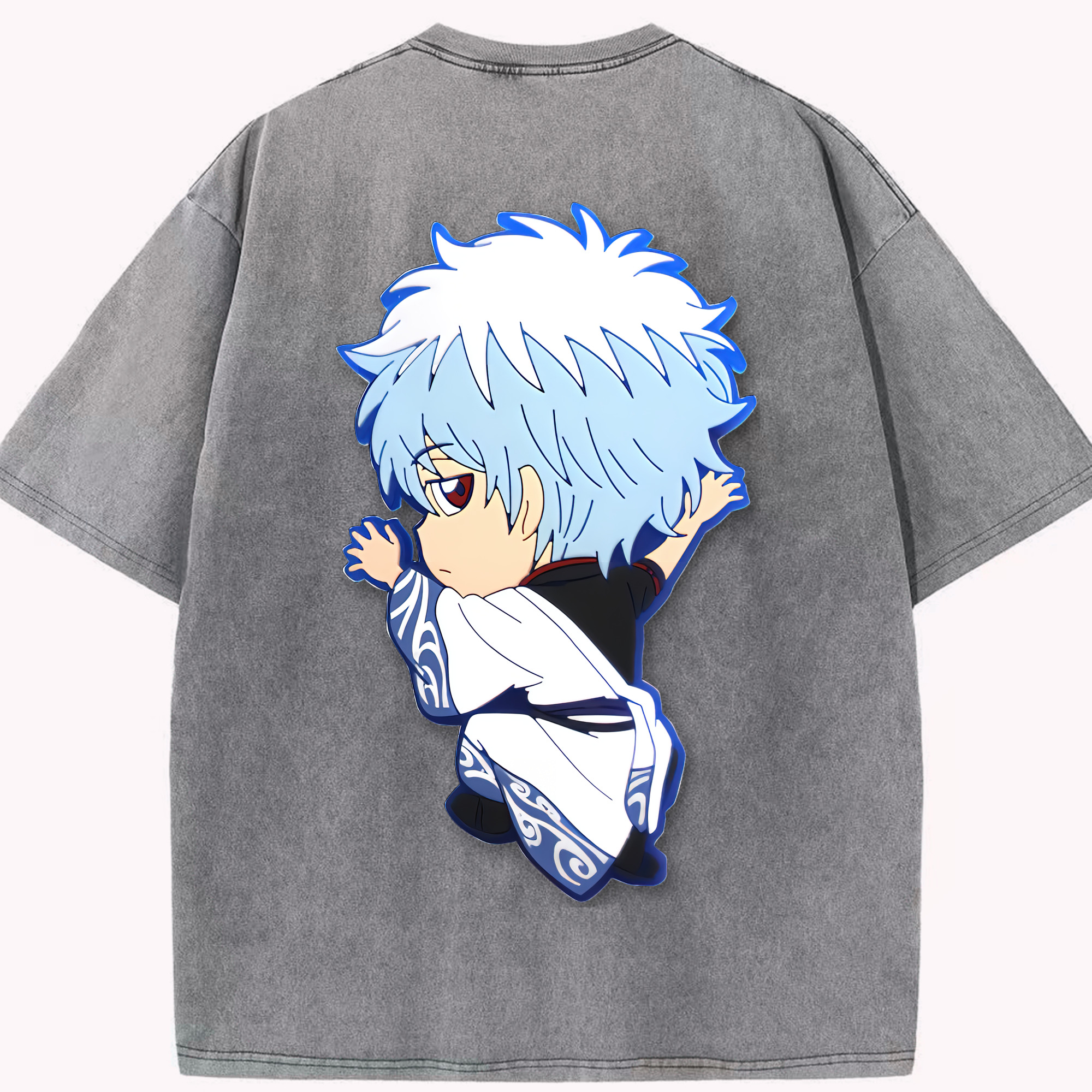 （画像用） ぎんたま 坂田銀時（さかたぎんとき） 神楽 志村新八（しむら しんぱち） GINTAMA Sakata Gintoki Kagura Shimura Shinpachi 綿100% ヴィンテージ風 半袖Tシャツ（背面プリント）