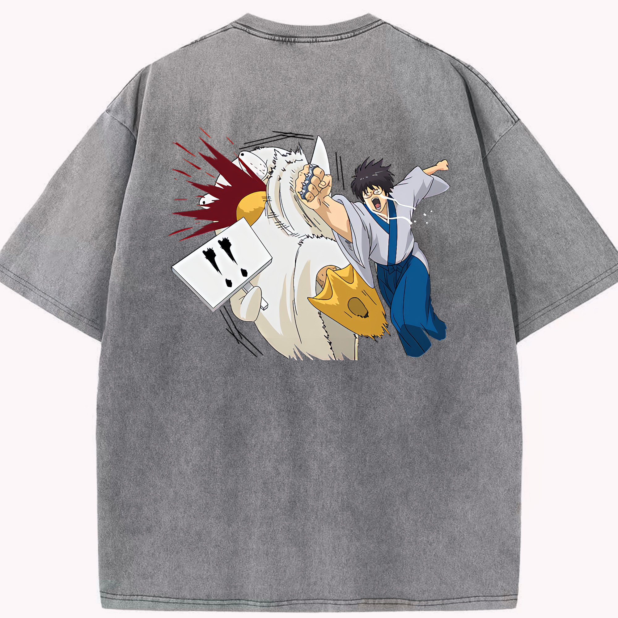 （画像用） ぎんたま 坂田銀時（さかたぎんとき） 神楽 志村新八（しむら しんぱち） GINTAMA Sakata Gintoki Kagura Shimura Shinpachi 綿100% ヴィンテージ風 半袖Tシャツ（背面プリント）