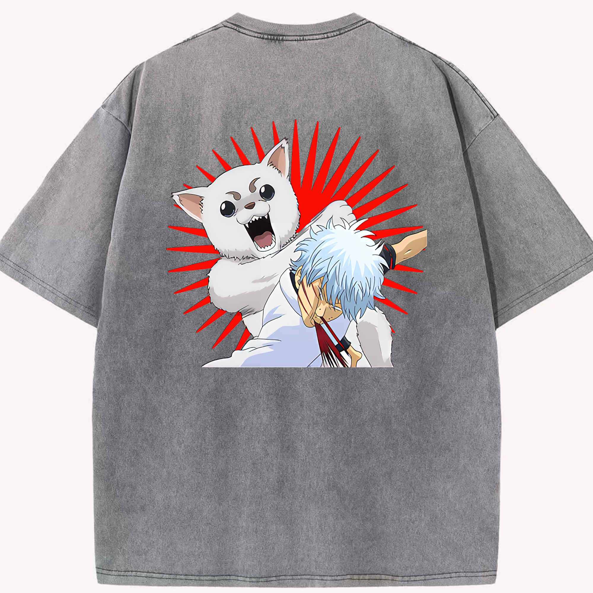 （画像用） ぎんたま 坂田銀時（さかたぎんとき） 神楽 志村新八（しむら しんぱち） GINTAMA Sakata Gintoki Kagura Shimura Shinpachi 綿100% ヴィンテージ風 半袖Tシャツ（背面プリント）