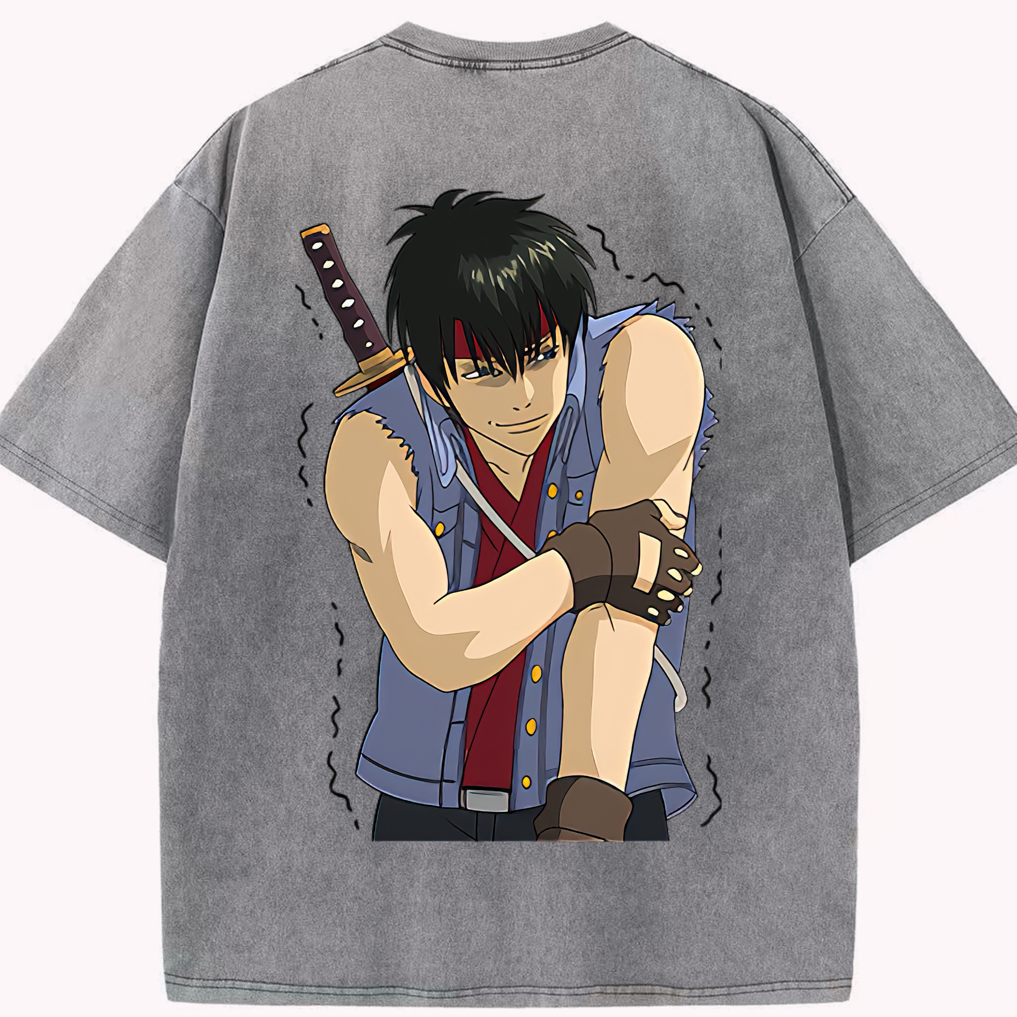 （画像用） ぎんたま 坂田銀時（さかたぎんとき） 神楽 志村新八（しむら しんぱち） GINTAMA Sakata Gintoki Kagura Shimura Shinpachi 綿100% ヴィンテージ風 半袖Tシャツ（背面プリント）