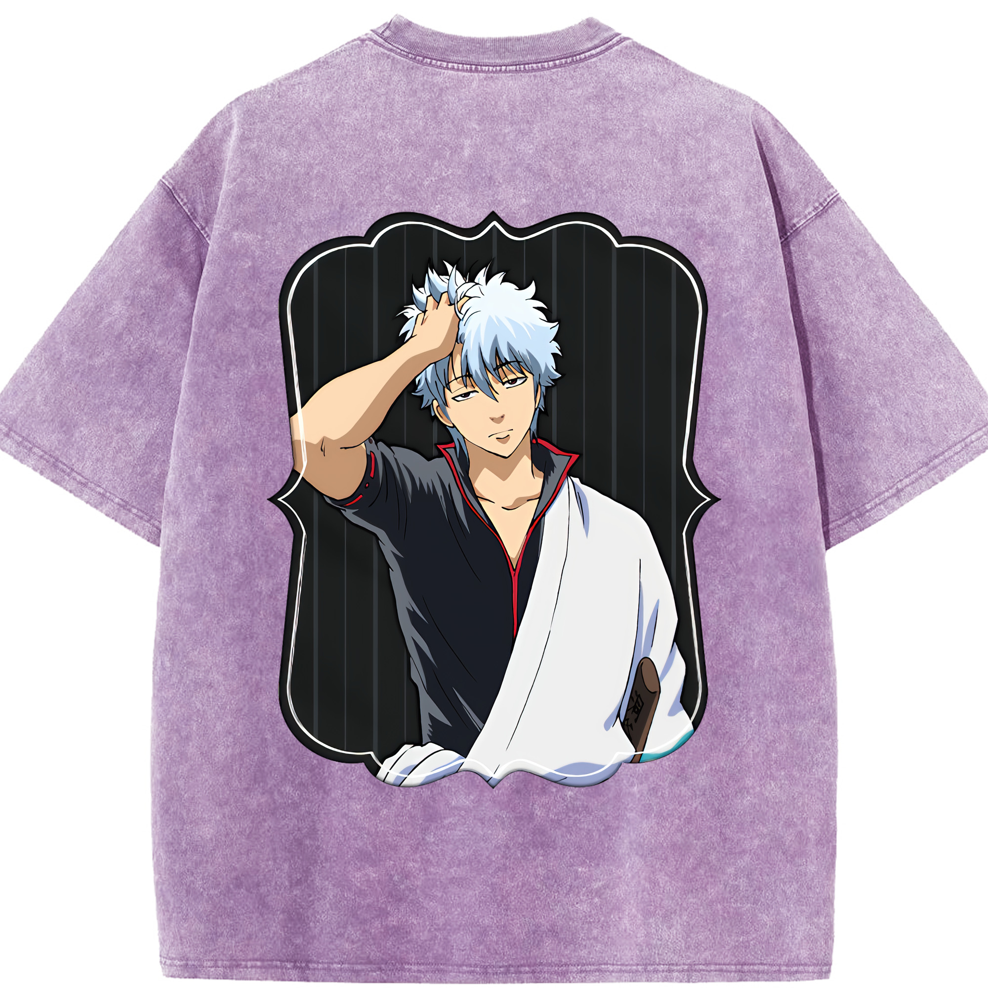 （画像用） ぎんたま 坂田銀時（さかたぎんとき） 神楽 志村新八（しむら しんぱち） GINTAMA Sakata Gintoki Kagura Shimura Shinpachi 綿100% ヴィンテージ風 半袖Tシャツ（背面プリント）