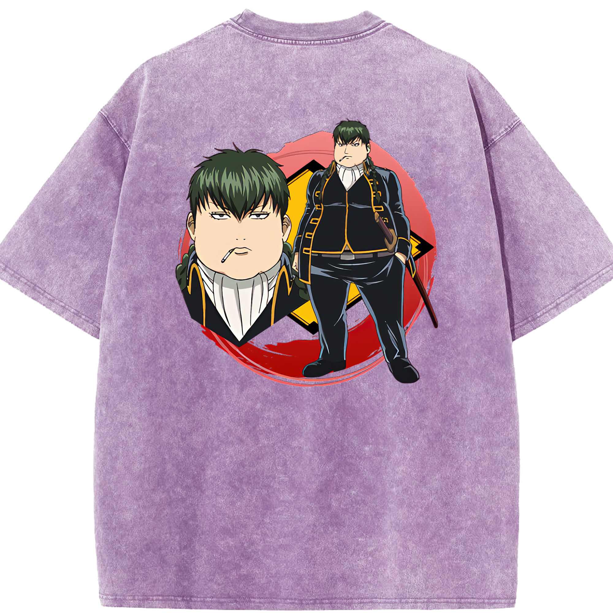（画像用） ぎんたま 坂田銀時（さかたぎんとき） 神楽 志村新八（しむら しんぱち） GINTAMA Sakata Gintoki Kagura Shimura Shinpachi 綿100% ヴィンテージ風 半袖Tシャツ（背面プリント）