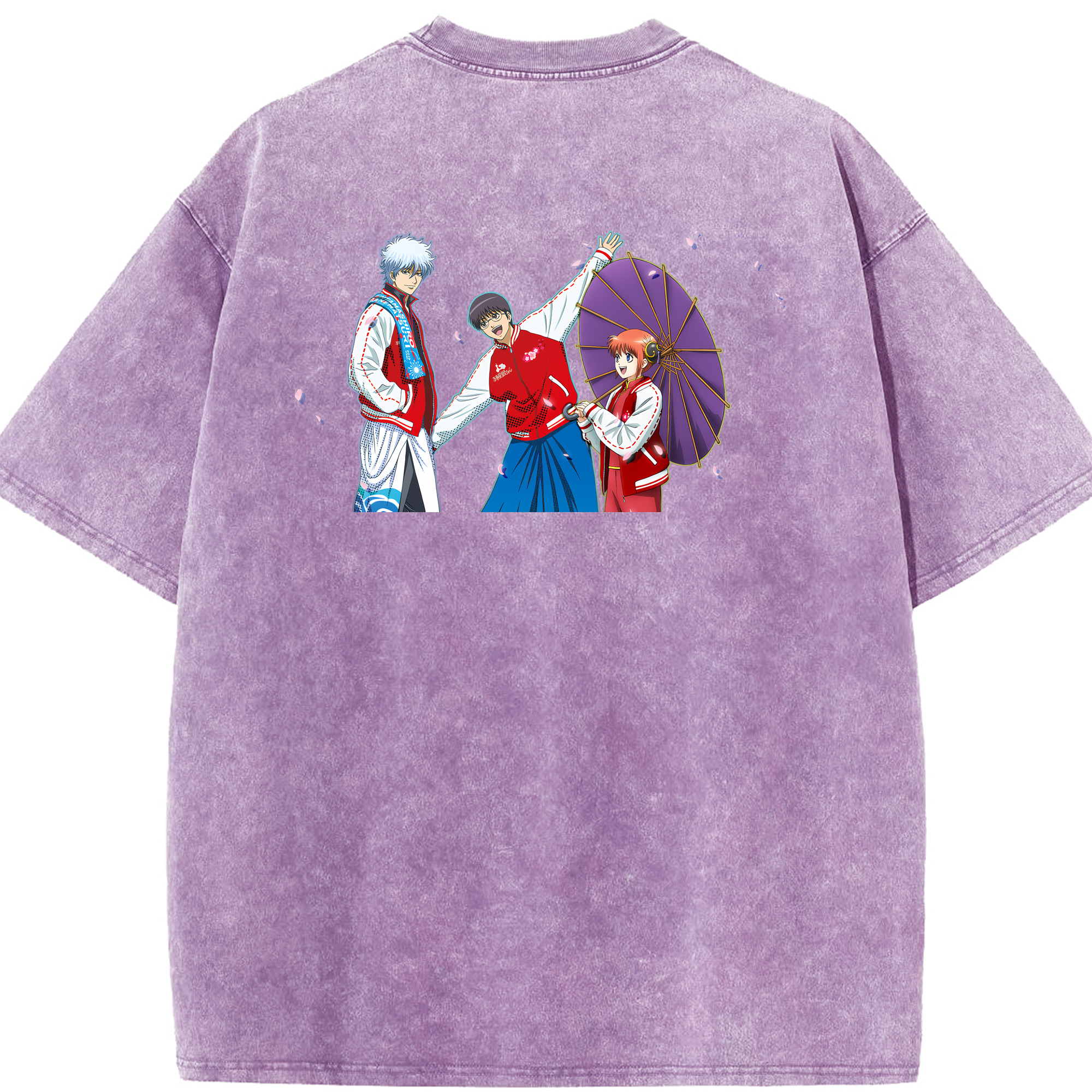 （画像用） ぎんたま 坂田銀時（さかたぎんとき） 神楽 志村新八（しむら しんぱち） GINTAMA Sakata Gintoki Kagura Shimura Shinpachi 綿100% ヴィンテージ風 半袖Tシャツ（背面プリント）