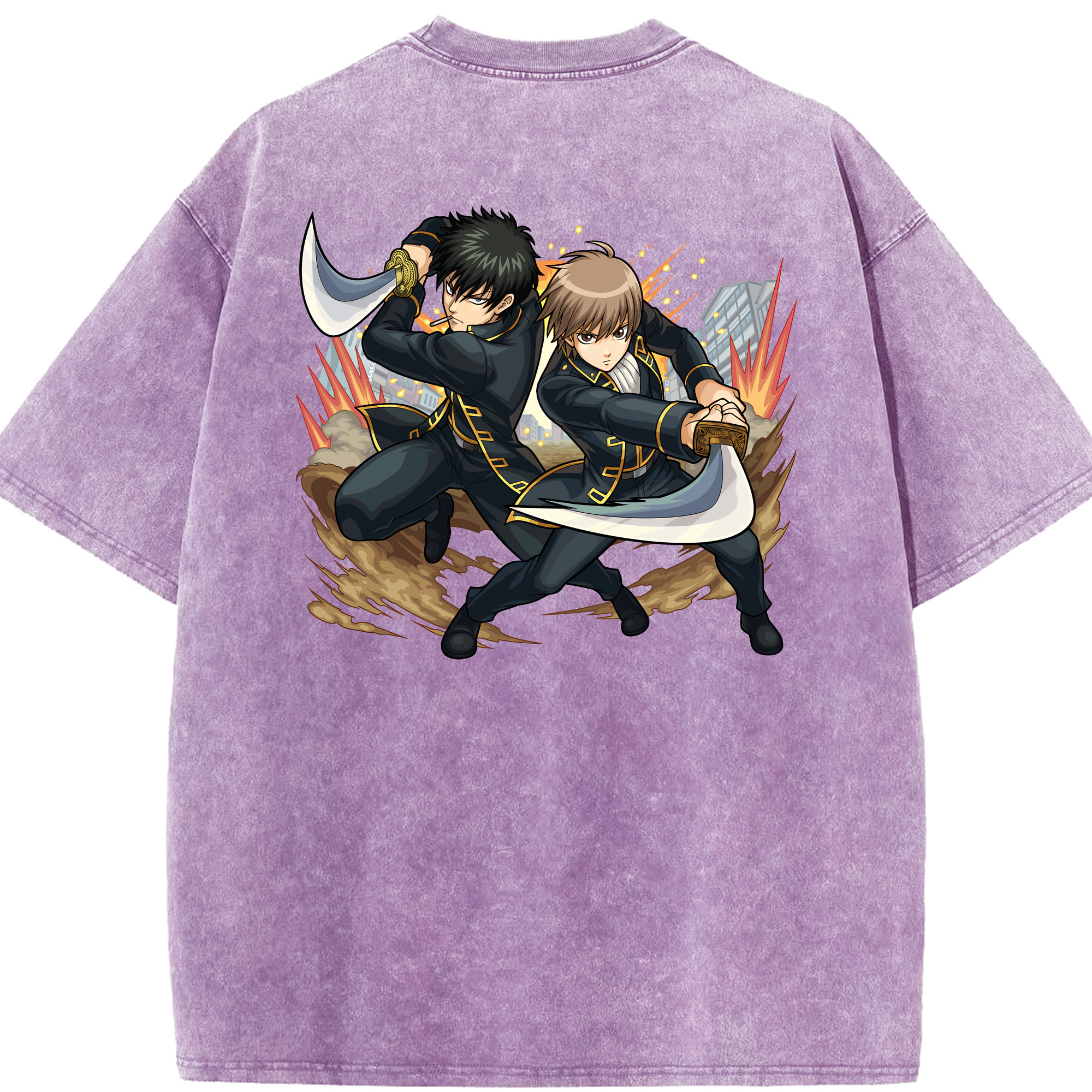（画像用） ぎんたま 坂田銀時（さかたぎんとき） 神楽 志村新八（しむら しんぱち） GINTAMA Sakata Gintoki Kagura Shimura Shinpachi 綿100% ヴィンテージ風 半袖Tシャツ（背面プリント）