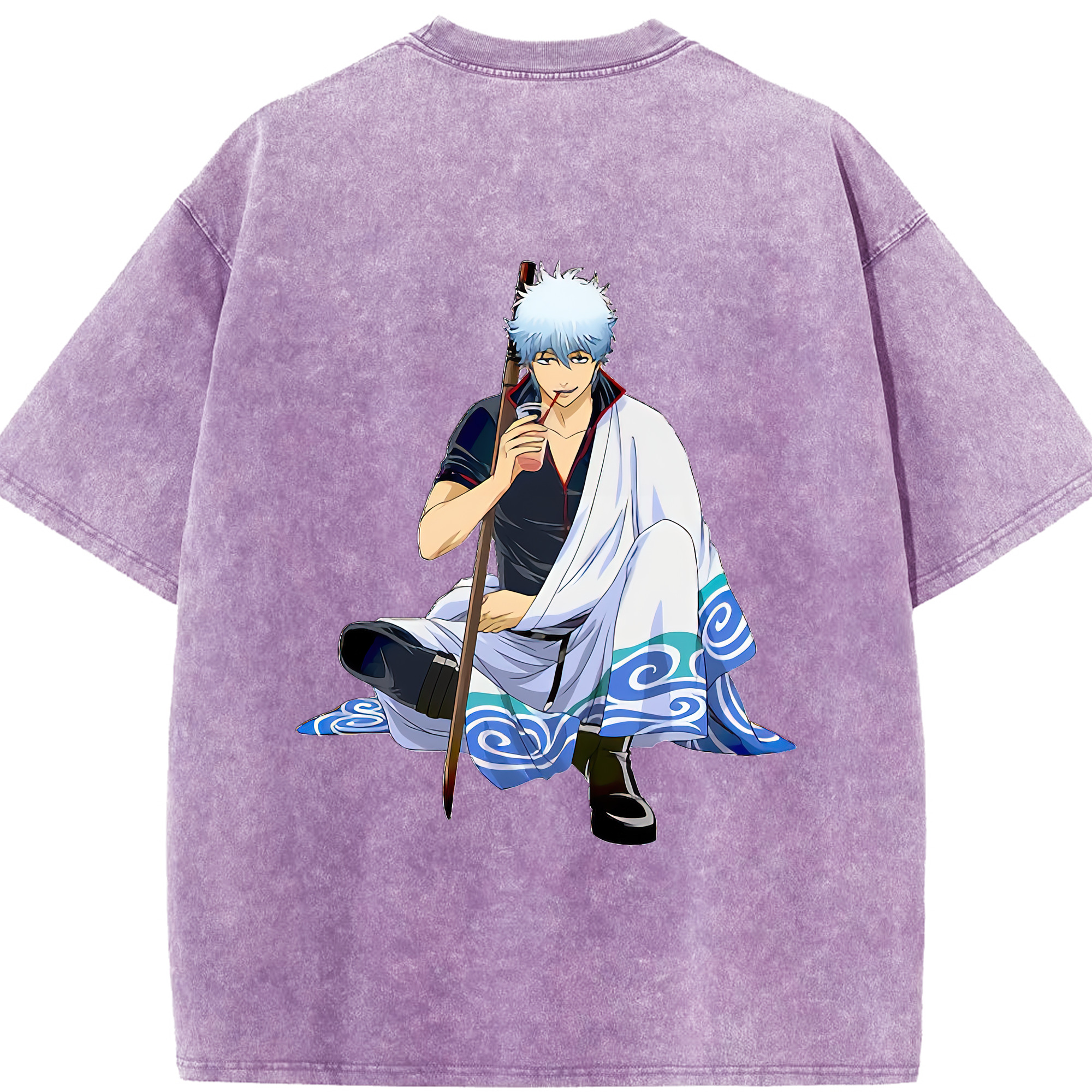 （画像用） ぎんたま 坂田銀時（さかたぎんとき） 神楽 志村新八（しむら しんぱち） GINTAMA Sakata Gintoki Kagura Shimura Shinpachi 綿100% ヴィンテージ風 半袖Tシャツ（背面プリント）