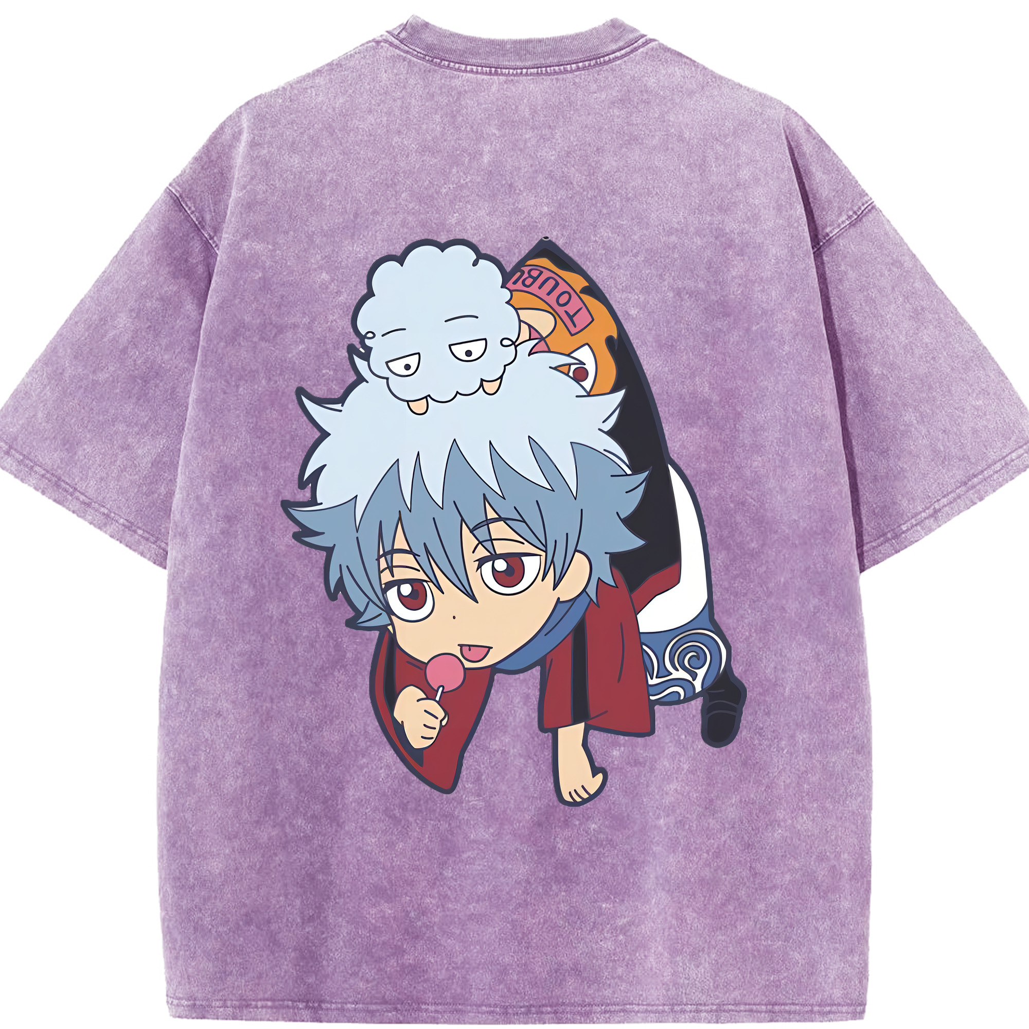 （画像用） ぎんたま 坂田銀時（さかたぎんとき） 神楽 志村新八（しむら しんぱち） GINTAMA Sakata Gintoki Kagura Shimura Shinpachi 綿100% ヴィンテージ風 半袖Tシャツ（背面プリント）