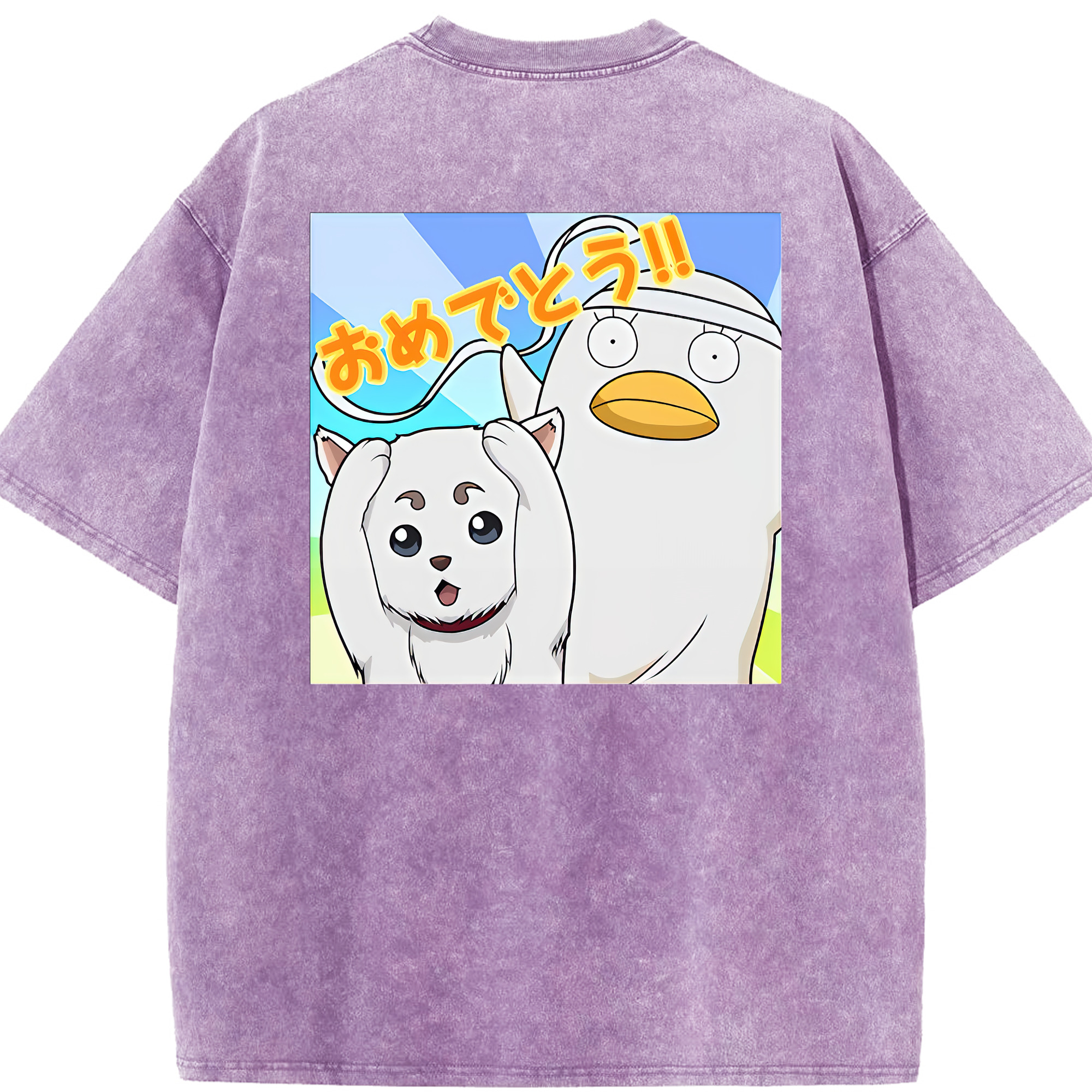 （画像用） ぎんたま 坂田銀時（さかたぎんとき） 神楽 志村新八（しむら しんぱち） GINTAMA Sakata Gintoki Kagura Shimura Shinpachi 綿100% ヴィンテージ風 半袖Tシャツ（背面プリント）