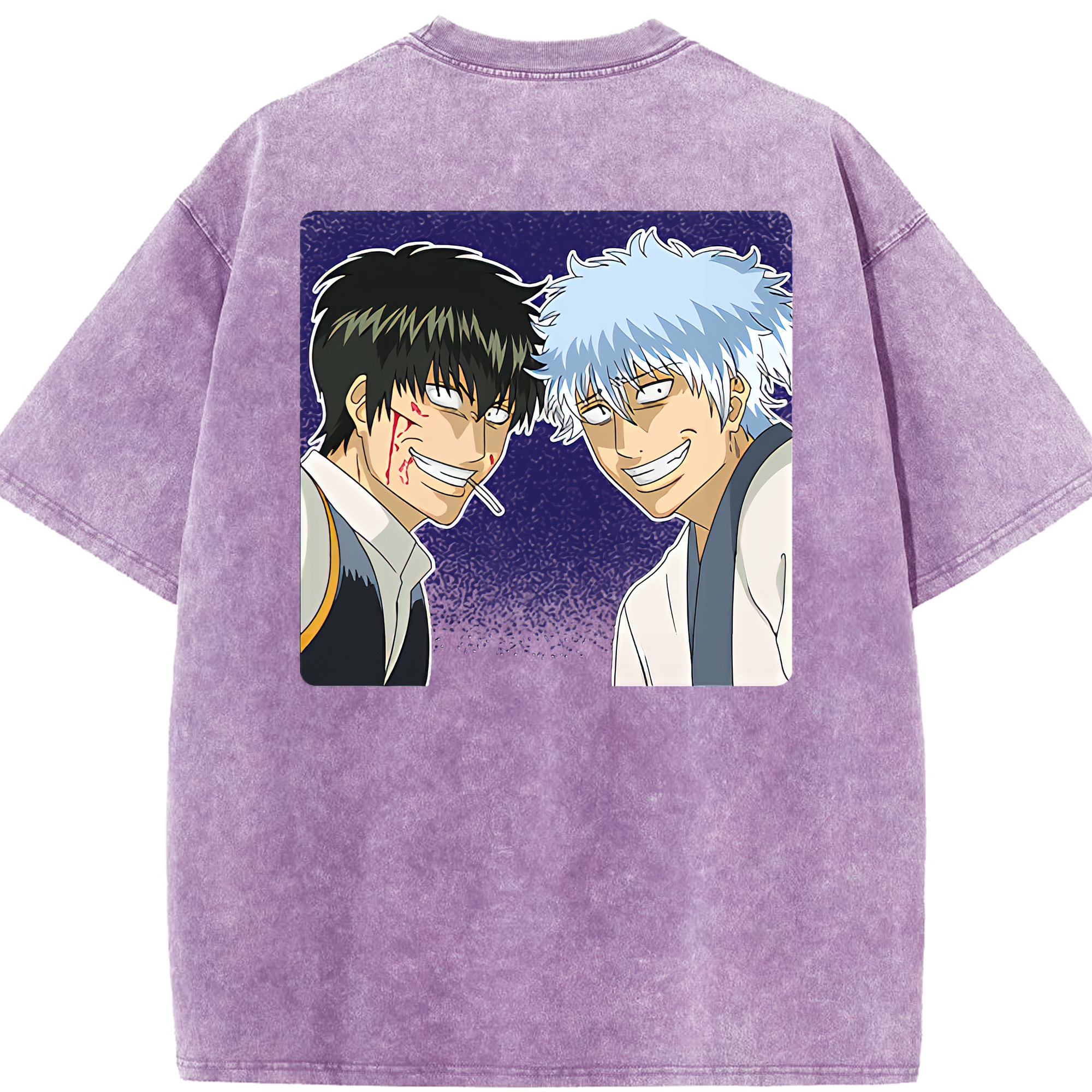（画像用） ぎんたま 坂田銀時（さかたぎんとき） 神楽 志村新八（しむら しんぱち） GINTAMA Sakata Gintoki Kagura Shimura Shinpachi 綿100% ヴィンテージ風 半袖Tシャツ（背面プリント）