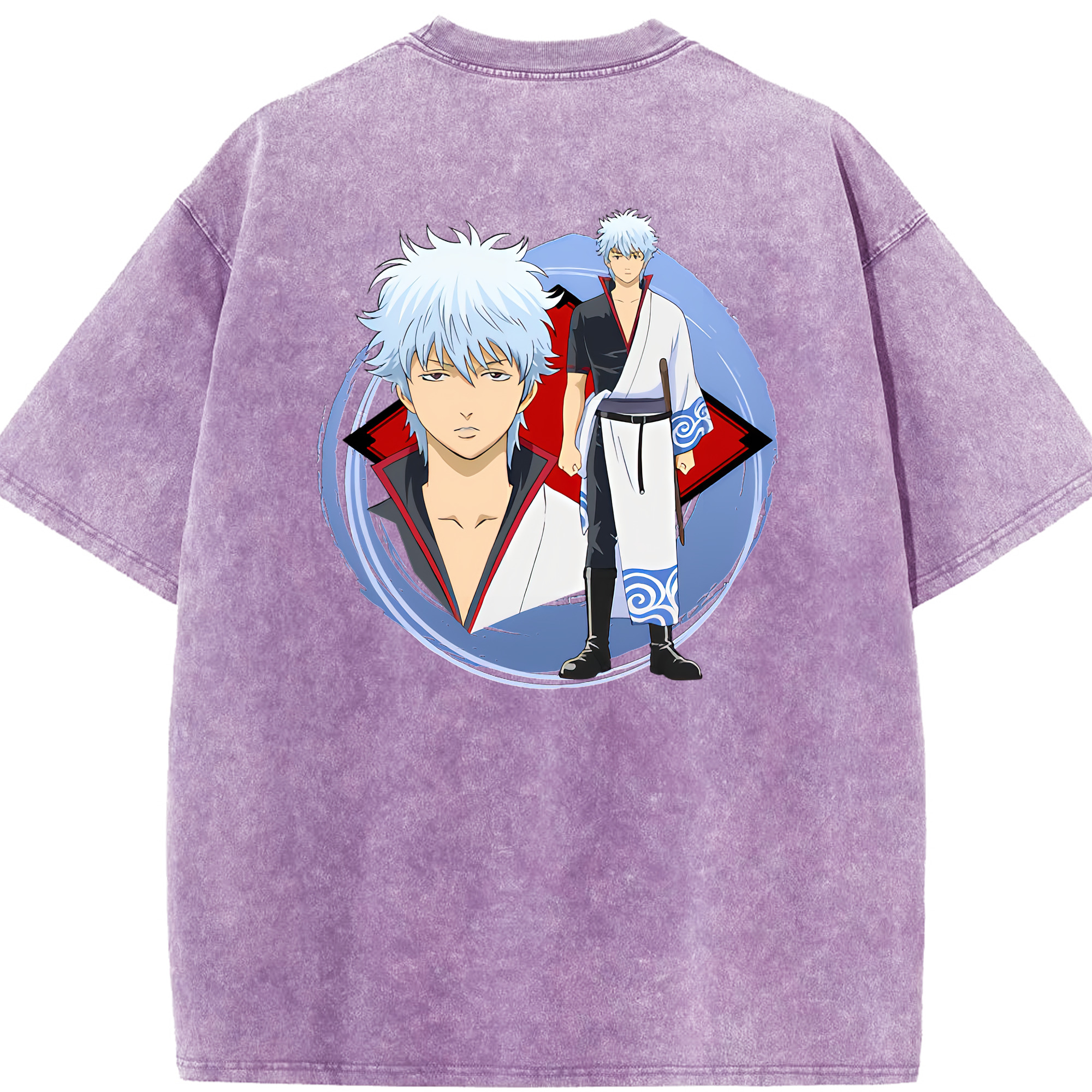 （画像用） ぎんたま 坂田銀時（さかたぎんとき） 神楽 志村新八（しむら しんぱち） GINTAMA Sakata Gintoki Kagura Shimura Shinpachi 綿100% ヴィンテージ風 半袖Tシャツ（背面プリント）