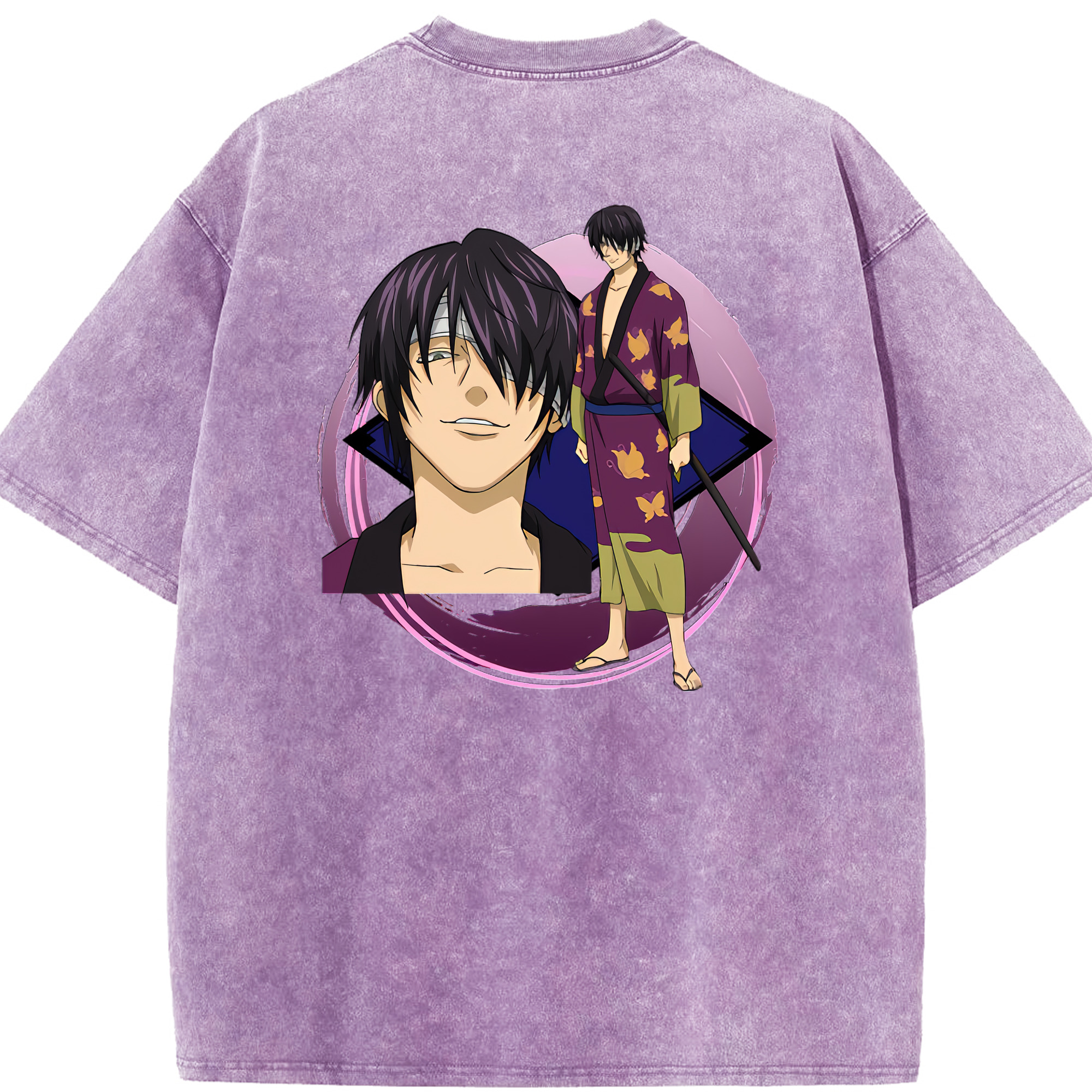 （画像用） ぎんたま 坂田銀時（さかたぎんとき） 神楽 志村新八（しむら しんぱち） GINTAMA Sakata Gintoki Kagura Shimura Shinpachi 綿100% ヴィンテージ風 半袖Tシャツ（背面プリント）