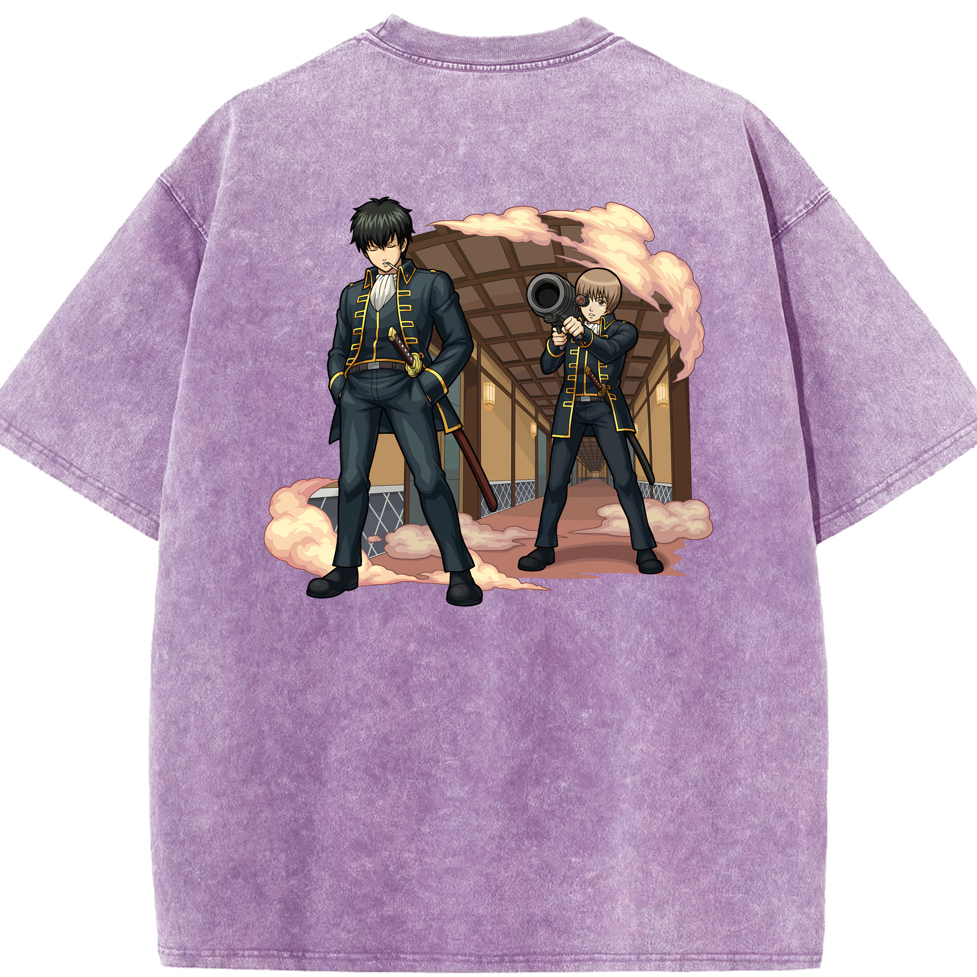（画像用） ぎんたま 坂田銀時（さかたぎんとき） 神楽 志村新八（しむら しんぱち） GINTAMA Sakata Gintoki Kagura Shimura Shinpachi 綿100% ヴィンテージ風 半袖Tシャツ（背面プリント）