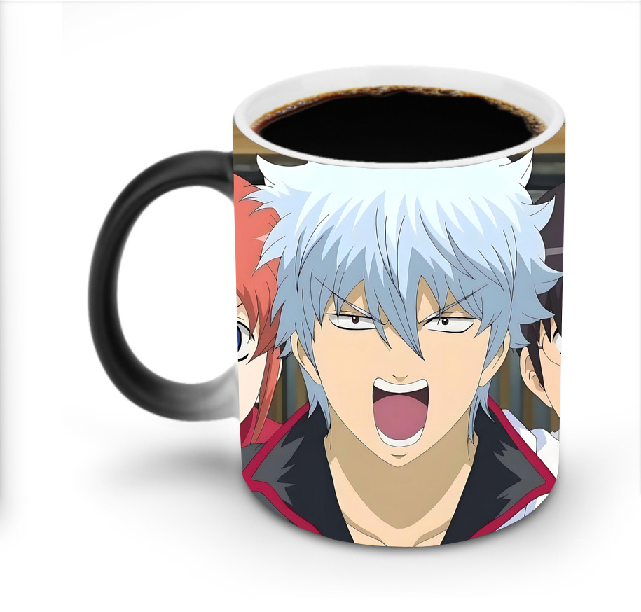 （画像用） ぎんたま 坂田銀時（さかたぎんとき） 神楽 志村新八（しむら しんぱち） GINTAMA Sakata Gintoki Kagura Shimura Shinpachi 温度変色マグカップ
