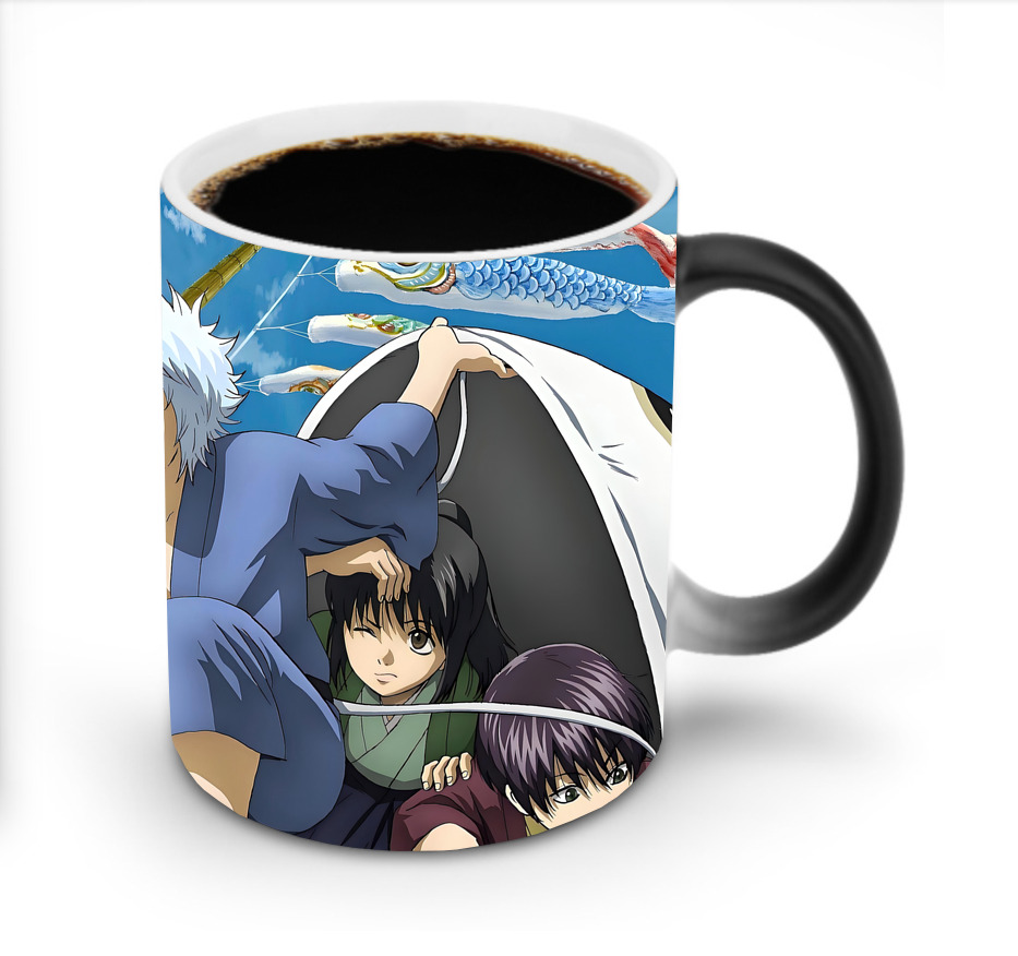 （画像用） ぎんたま 坂田銀時（さかたぎんとき） 神楽 志村新八（しむら しんぱち） GINTAMA Sakata Gintoki Kagura Shimura Shinpachi 温度変色マグカップ