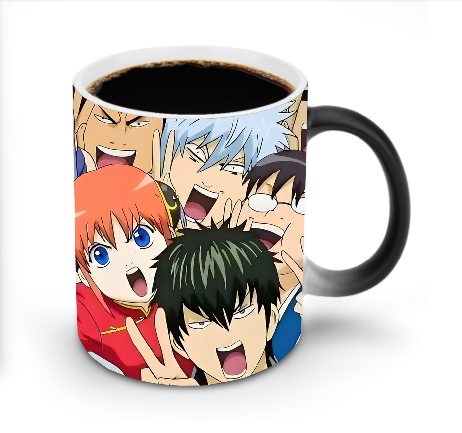 （画像用） ぎんたま 坂田銀時（さかたぎんとき） 神楽 志村新八（しむら しんぱち） GINTAMA Sakata Gintoki Kagura Shimura Shinpachi 温度変色マグカップ
