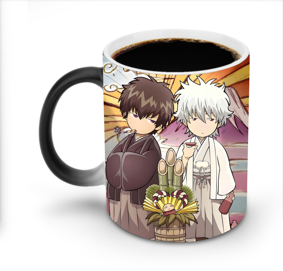 （画像用） ぎんたま 坂田銀時（さかたぎんとき） 神楽 志村新八（しむら しんぱち） GINTAMA Sakata Gintoki Kagura Shimura Shinpachi 温度変色マグカップ