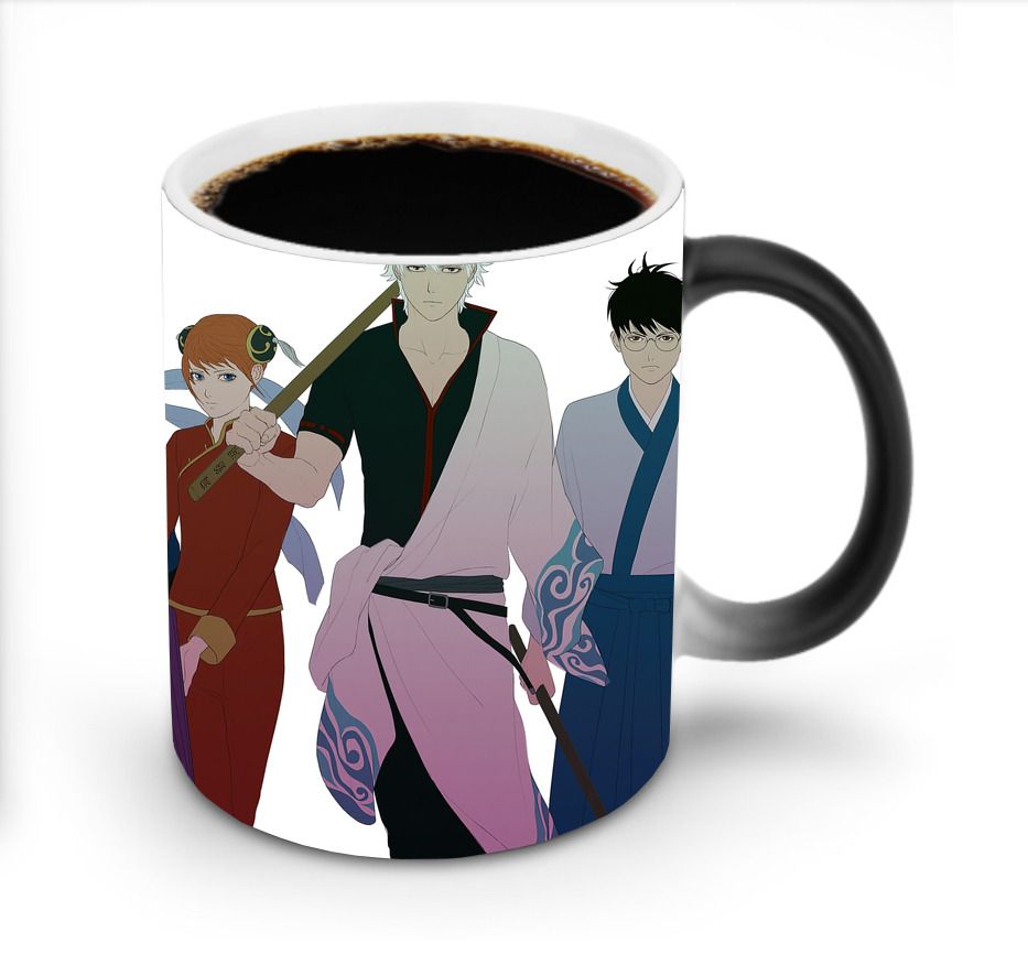 （画像用） ぎんたま 坂田銀時（さかたぎんとき） 神楽 志村新八（しむら しんぱち） GINTAMA Sakata Gintoki Kagura Shimura Shinpachi 温度変色マグカップ