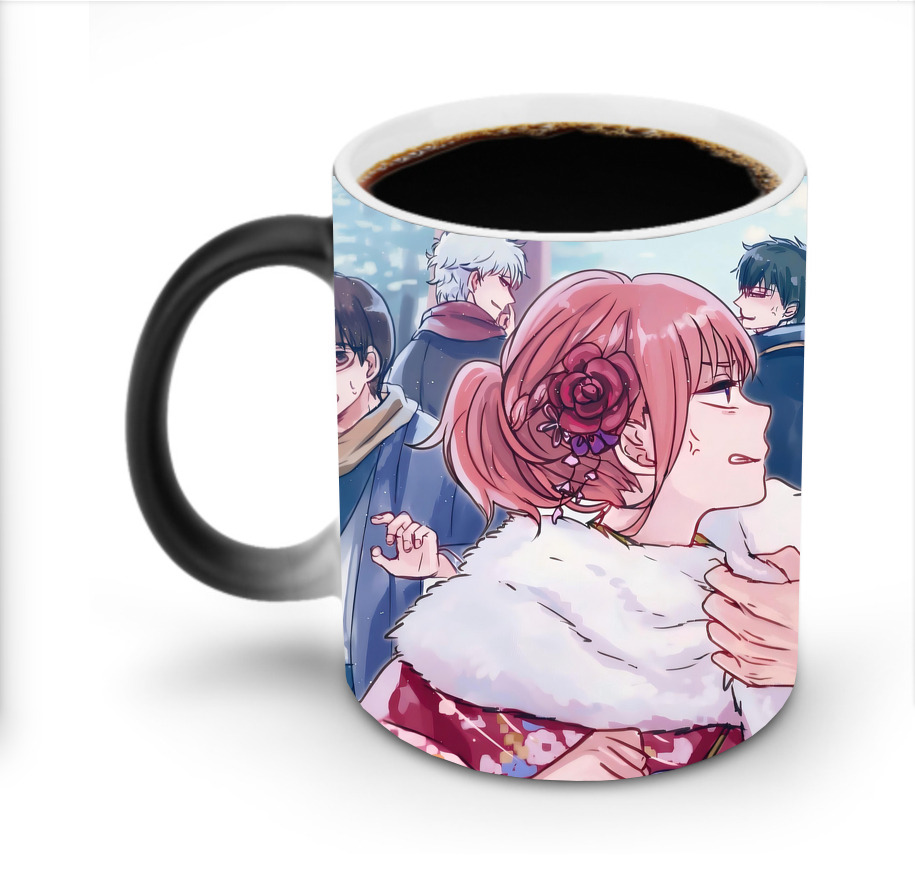 （画像用） ぎんたま 坂田銀時（さかたぎんとき） 神楽 志村新八（しむら しんぱち） GINTAMA Sakata Gintoki Kagura Shimura Shinpachi 温度変色マグカップ