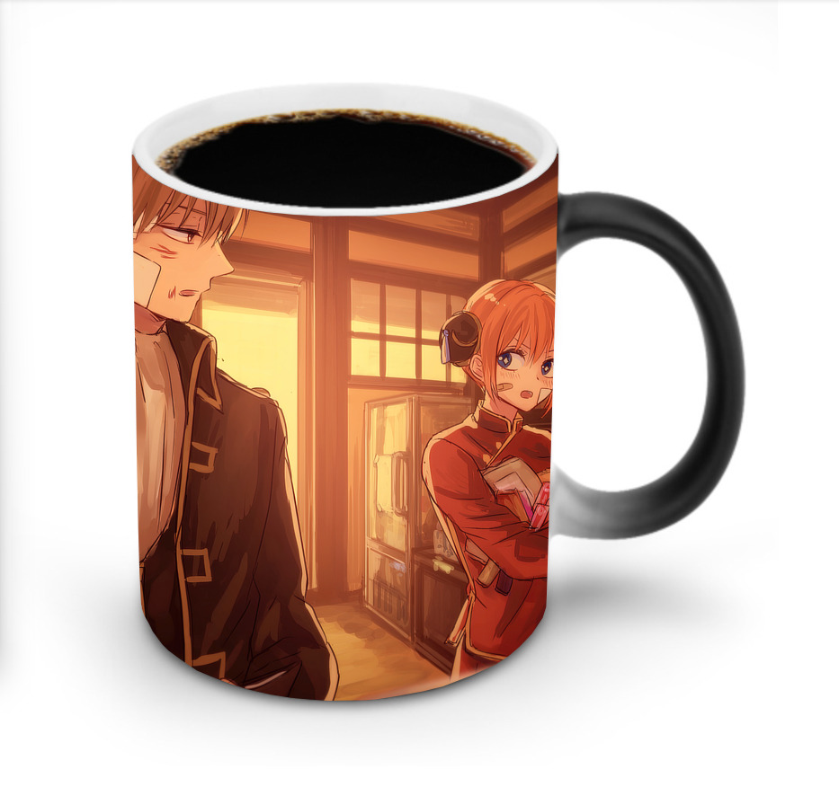（画像用） ぎんたま 坂田銀時（さかたぎんとき） 神楽 志村新八（しむら しんぱち） GINTAMA Sakata Gintoki Kagura Shimura Shinpachi 温度変色マグカップ