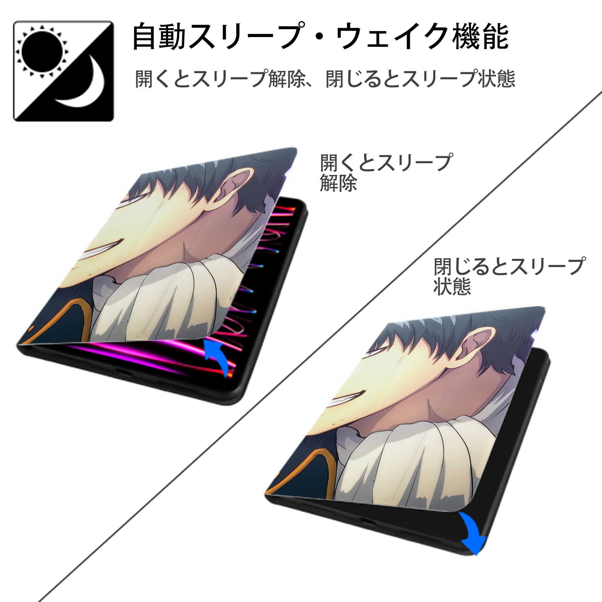ぎんたま 坂田銀時（さかたぎんとき） 神楽 志村新八（しむら しんぱち） GINTAMA Sakata Gintoki Kagura Shimura Shinpachi IPad ケース ブック型 PUレザー TPU 耐衝撃 軽量 薄型 ペン収納なし 全面保護 IPad 各モデル対応