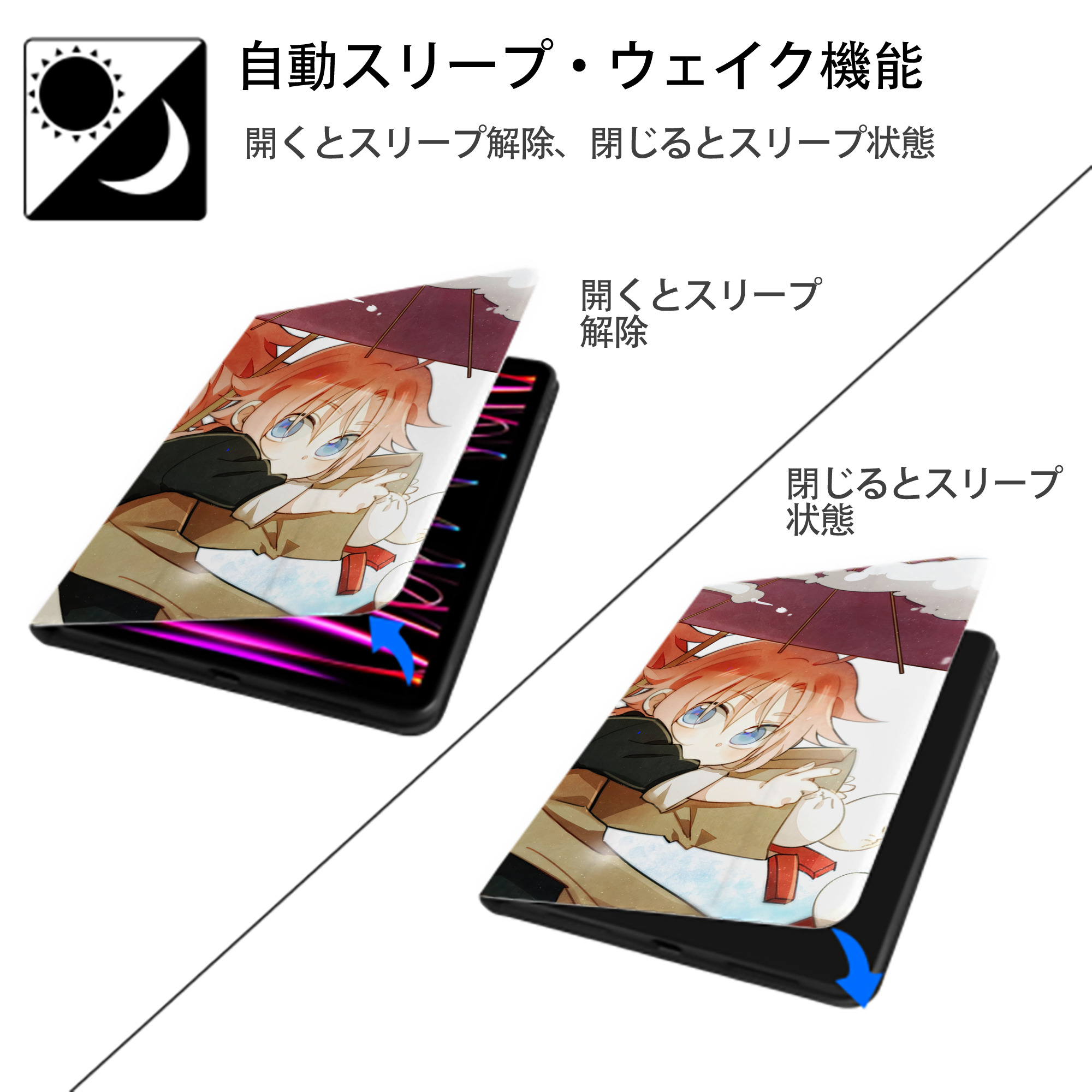 ぎんたま 坂田銀時（さかたぎんとき） 神楽 志村新八（しむら しんぱち） GINTAMA Sakata Gintoki Kagura Shimura Shinpachi IPadケース ペンホルダー付き ブックスタイルデザイン