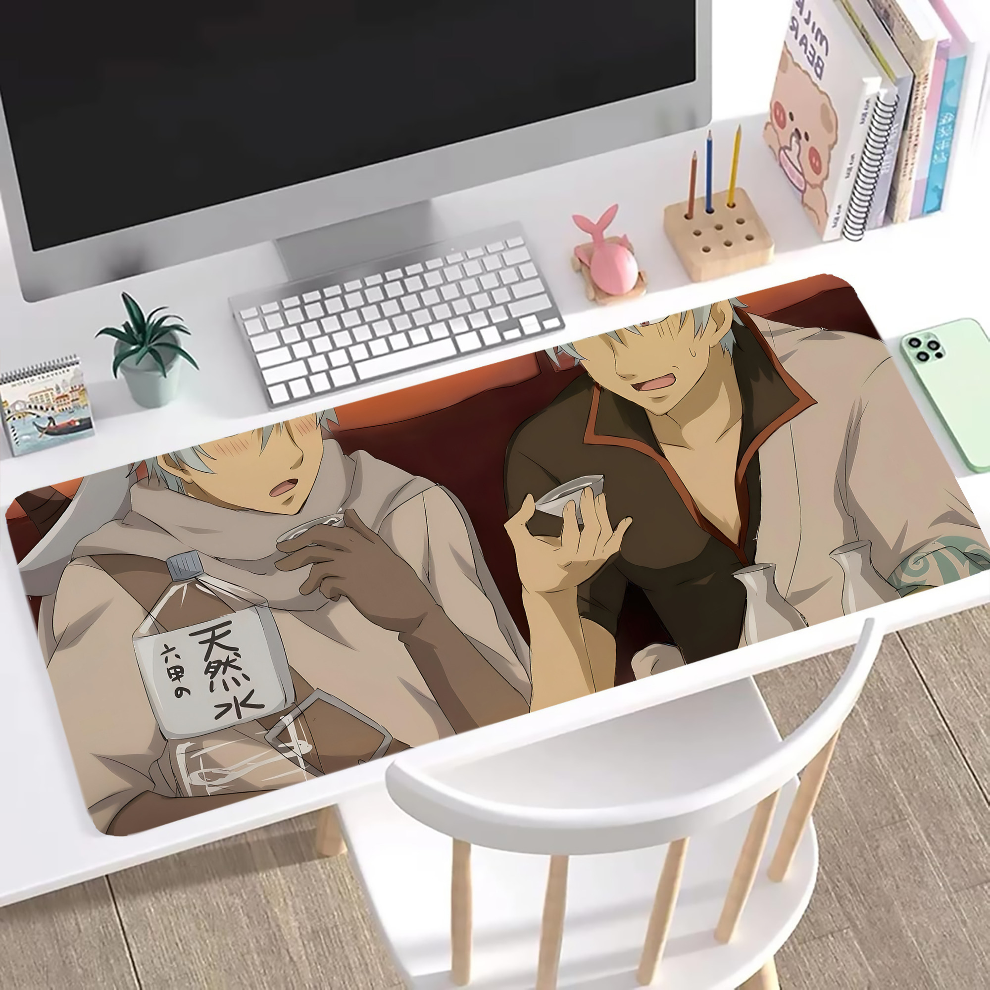 （画像用） ぎんたま 坂田銀時（さかたぎんとき） 神楽 志村新八（しむら しんぱち） GINTAMA Sakata Gintoki Kagura Shimura Shinpachi ステッチ加工 大判デスクマット／滑り止めマウスパッド
