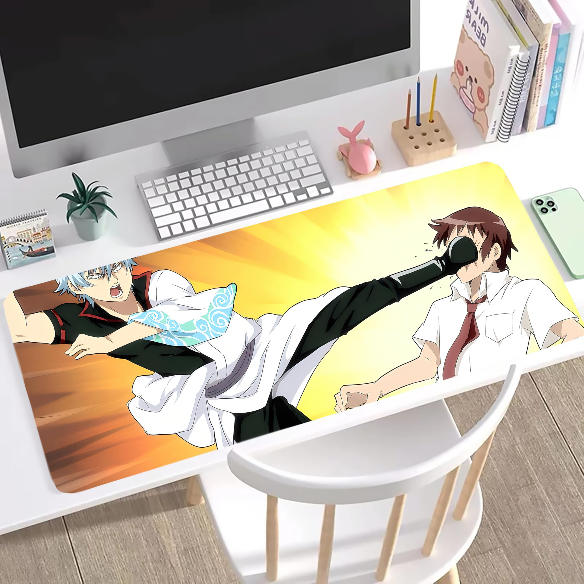 （画像用） ぎんたま 坂田銀時（さかたぎんとき） 神楽 志村新八（しむら しんぱち） GINTAMA Sakata Gintoki Kagura Shimura Shinpachi ステッチ加工 大判デスクマット／滑り止めマウスパッド