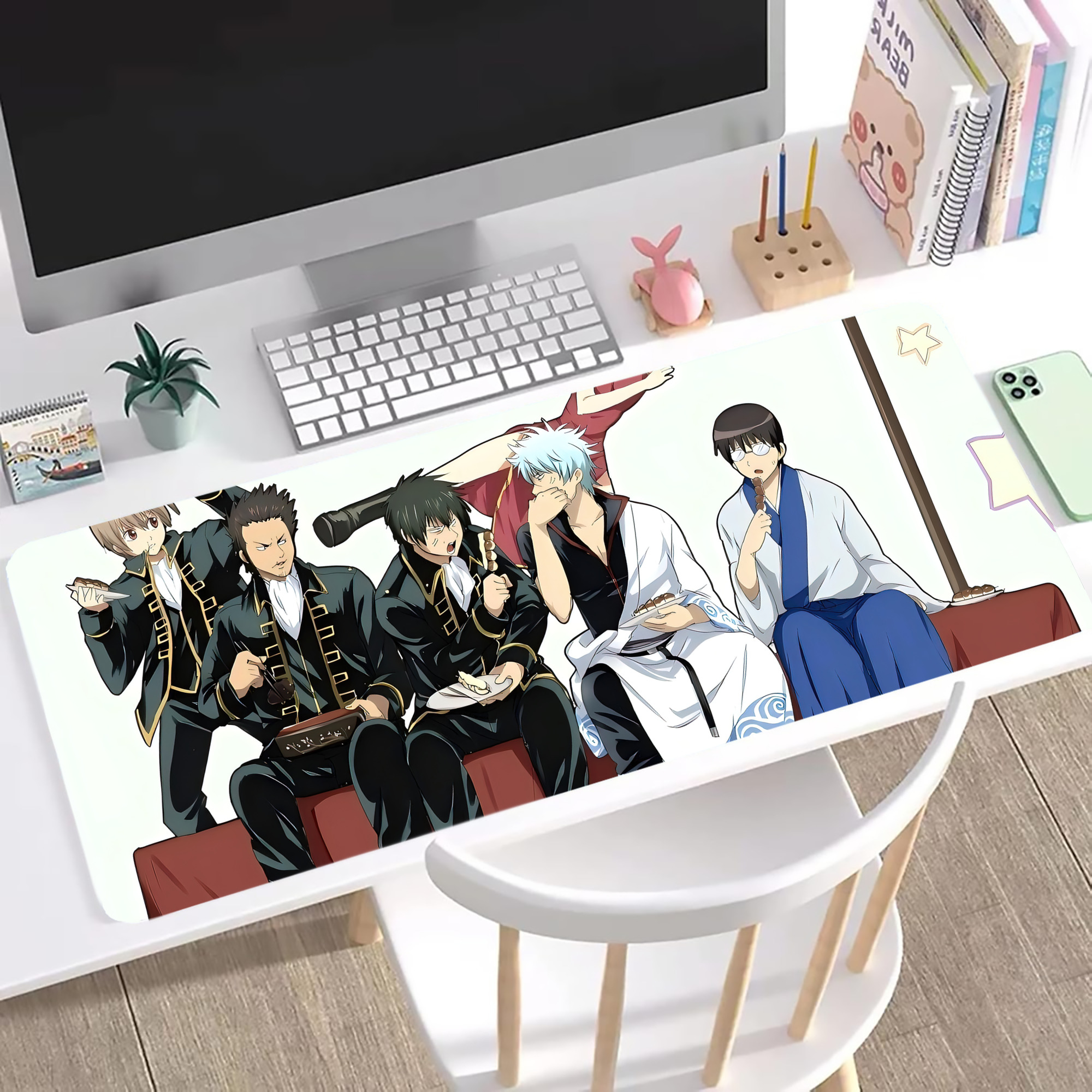 （画像用） ぎんたま 坂田銀時（さかたぎんとき） 神楽 志村新八（しむら しんぱち） GINTAMA Sakata Gintoki Kagura Shimura Shinpachi ステッチ加工 大判デスクマット／滑り止めマウスパッド