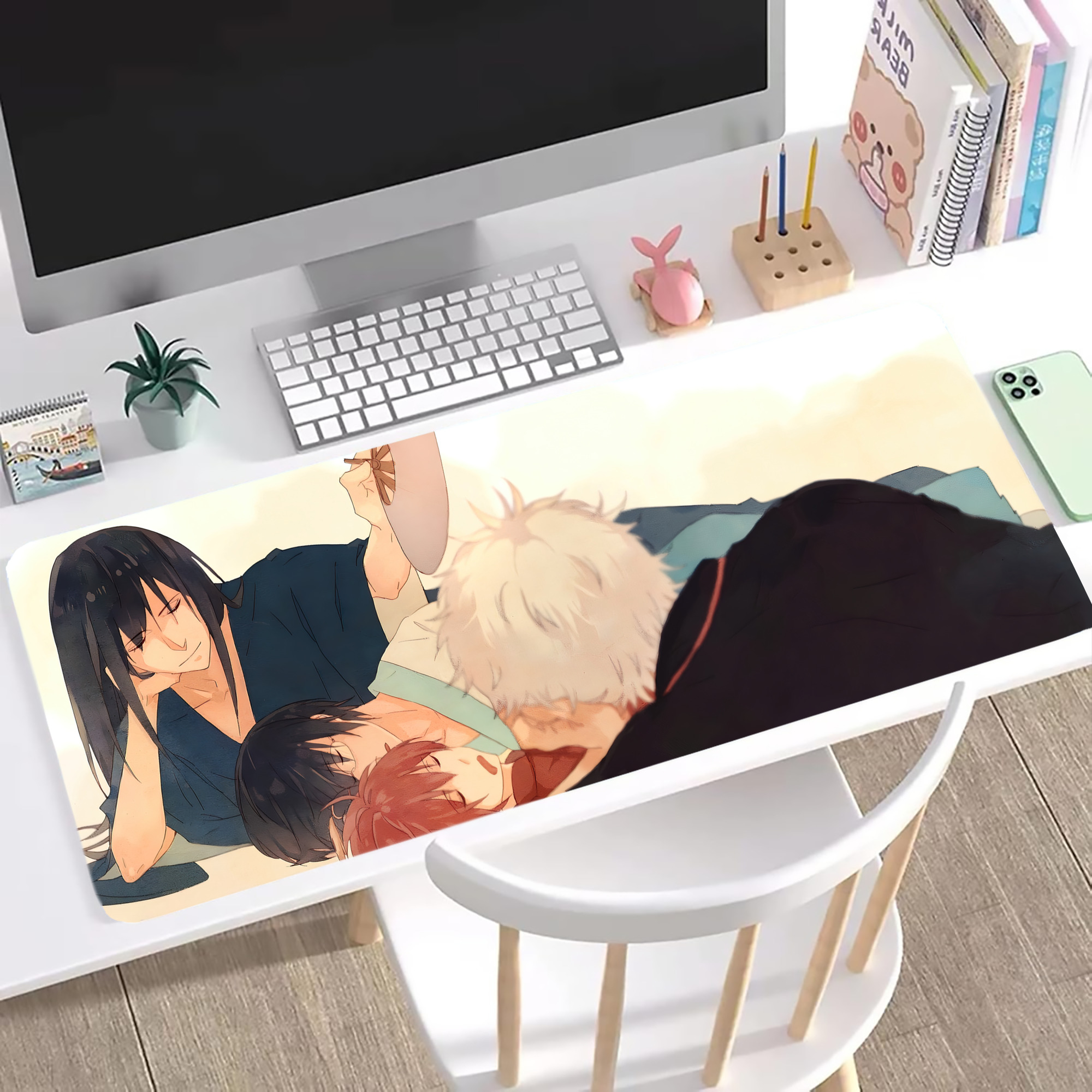 （画像用） ぎんたま 坂田銀時（さかたぎんとき） 神楽 志村新八（しむら しんぱち） GINTAMA Sakata Gintoki Kagura Shimura Shinpachi ステッチ加工 大判デスクマット／滑り止めマウスパッド