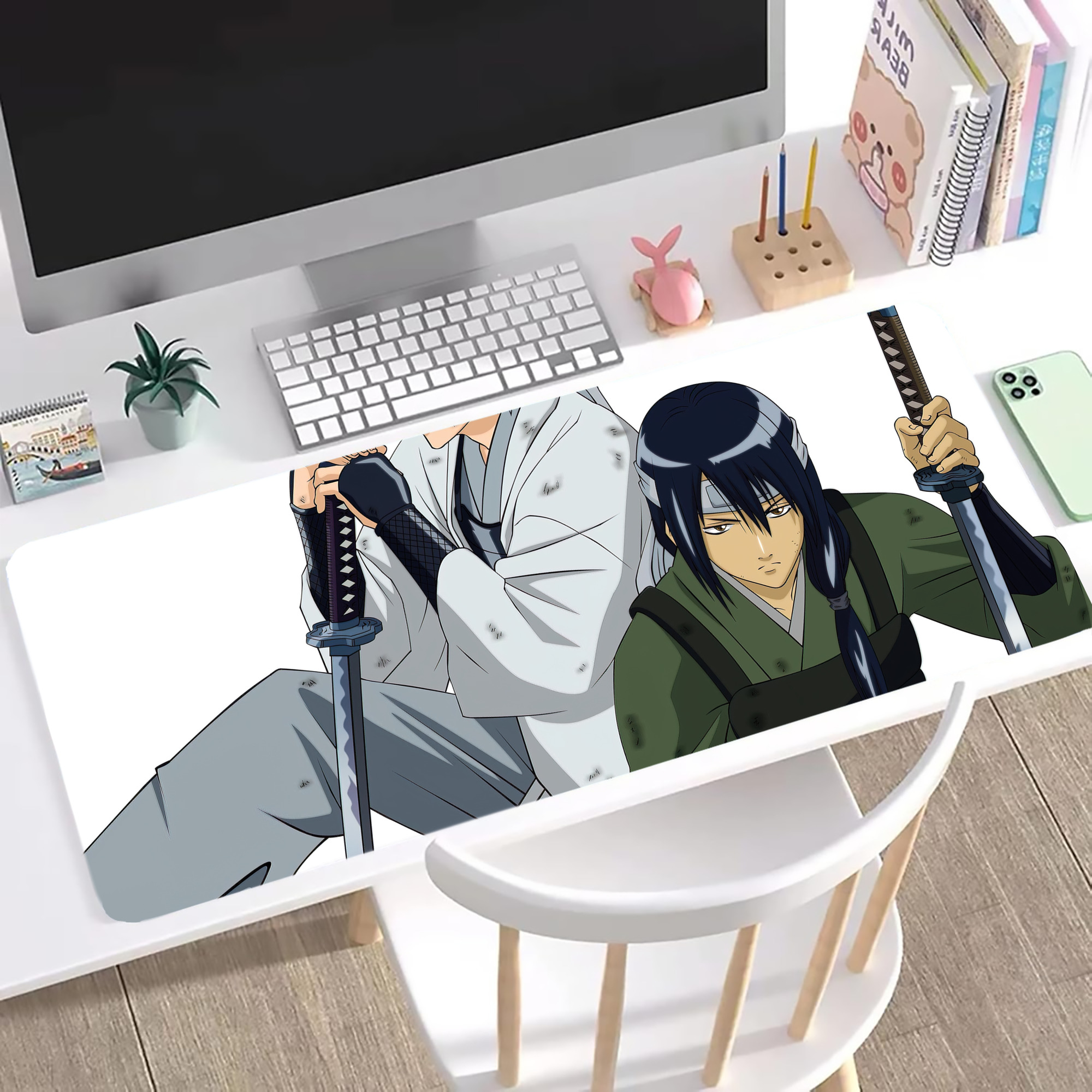 （画像用） ぎんたま 坂田銀時（さかたぎんとき） 神楽 志村新八（しむら しんぱち） GINTAMA Sakata Gintoki Kagura Shimura Shinpachi ステッチ加工 大判デスクマット／滑り止めマウスパッド