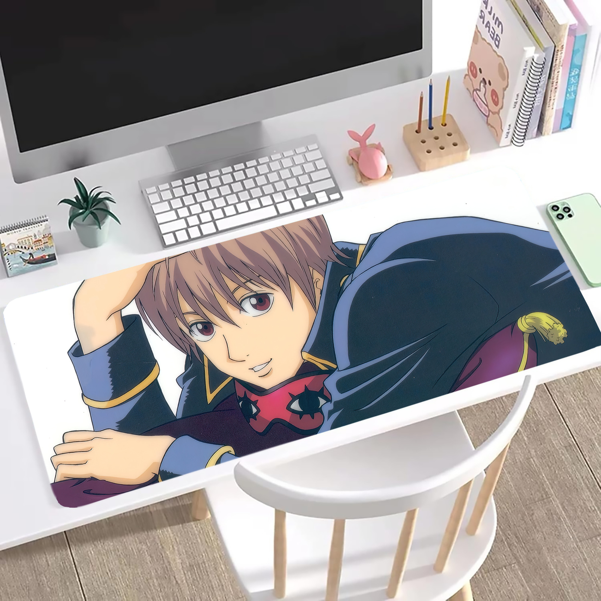（画像用） ぎんたま 坂田銀時（さかたぎんとき） 神楽 志村新八（しむら しんぱち） GINTAMA Sakata Gintoki Kagura Shimura Shinpachi ステッチ加工 大判デスクマット／滑り止めマウスパッド