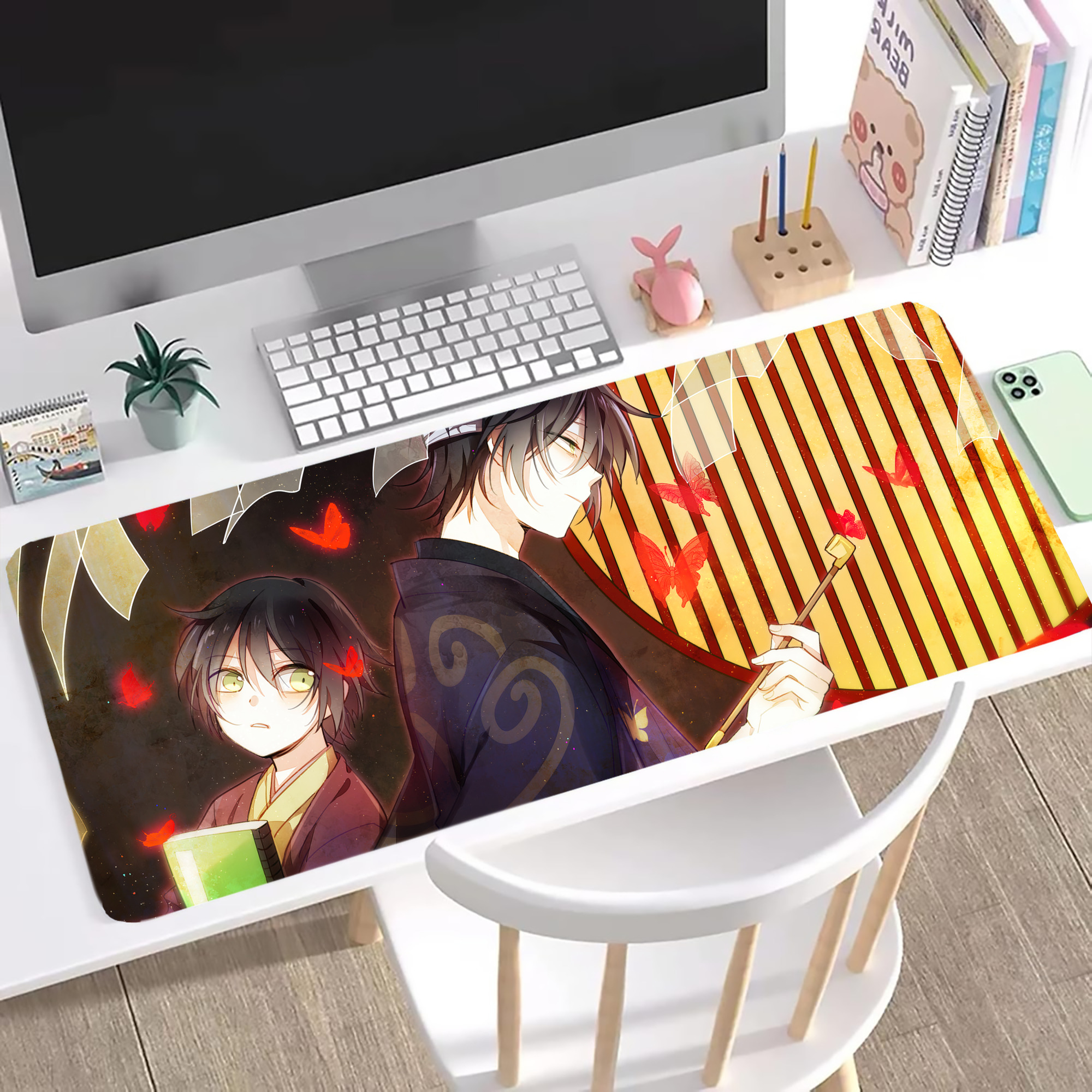 （画像用） ぎんたま 坂田銀時（さかたぎんとき） 神楽 志村新八（しむら しんぱち） GINTAMA Sakata Gintoki Kagura Shimura Shinpachi ステッチ加工 大判デスクマット／滑り止めマウスパッド